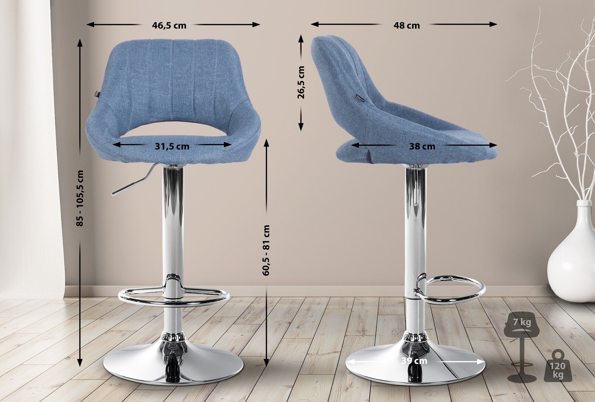 2er Set Barhocker Milet Stoff C, blau