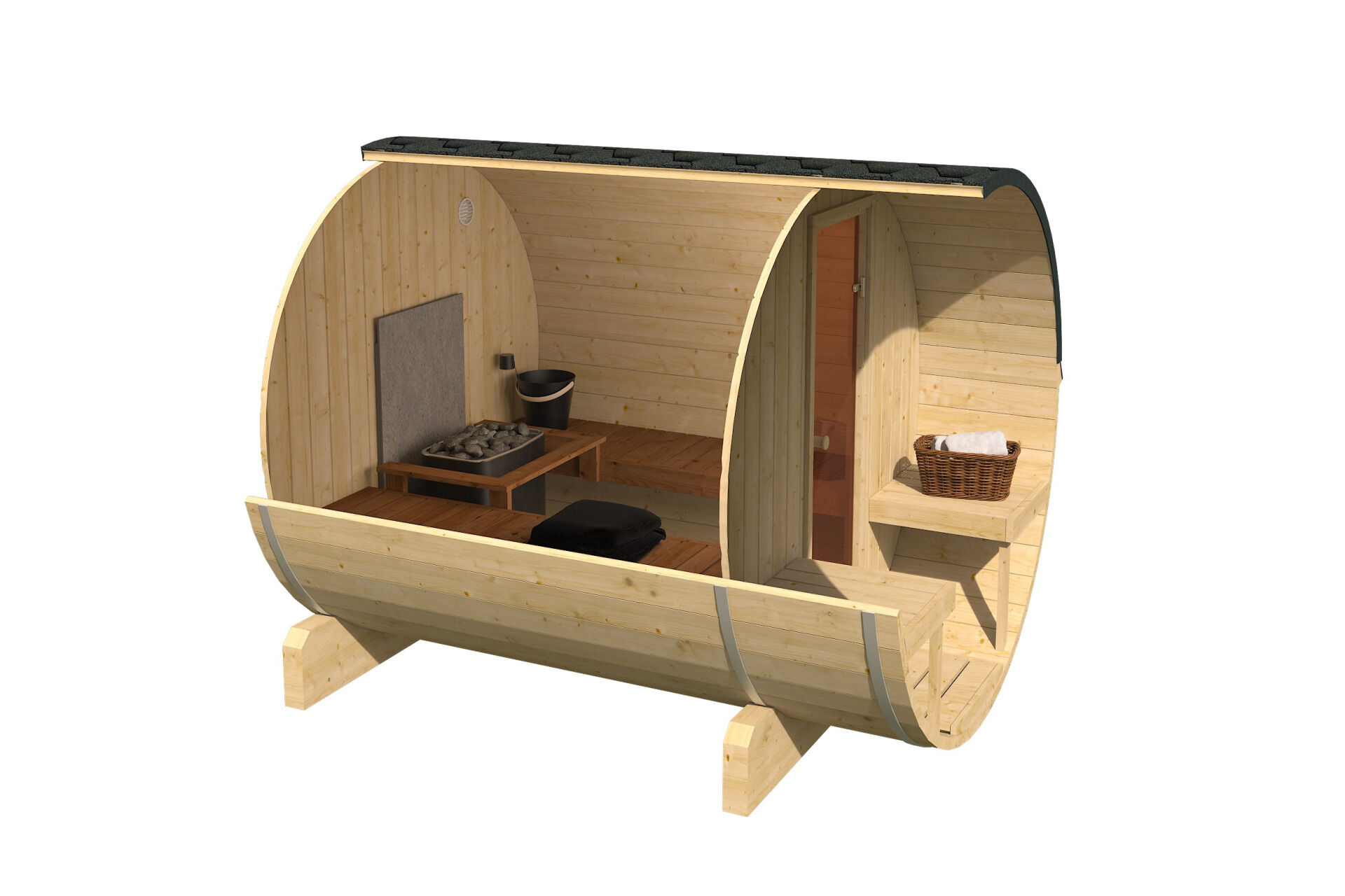 SPANOVA Fasssauna Lasse – 250 cm mit Terrasse, Fichte