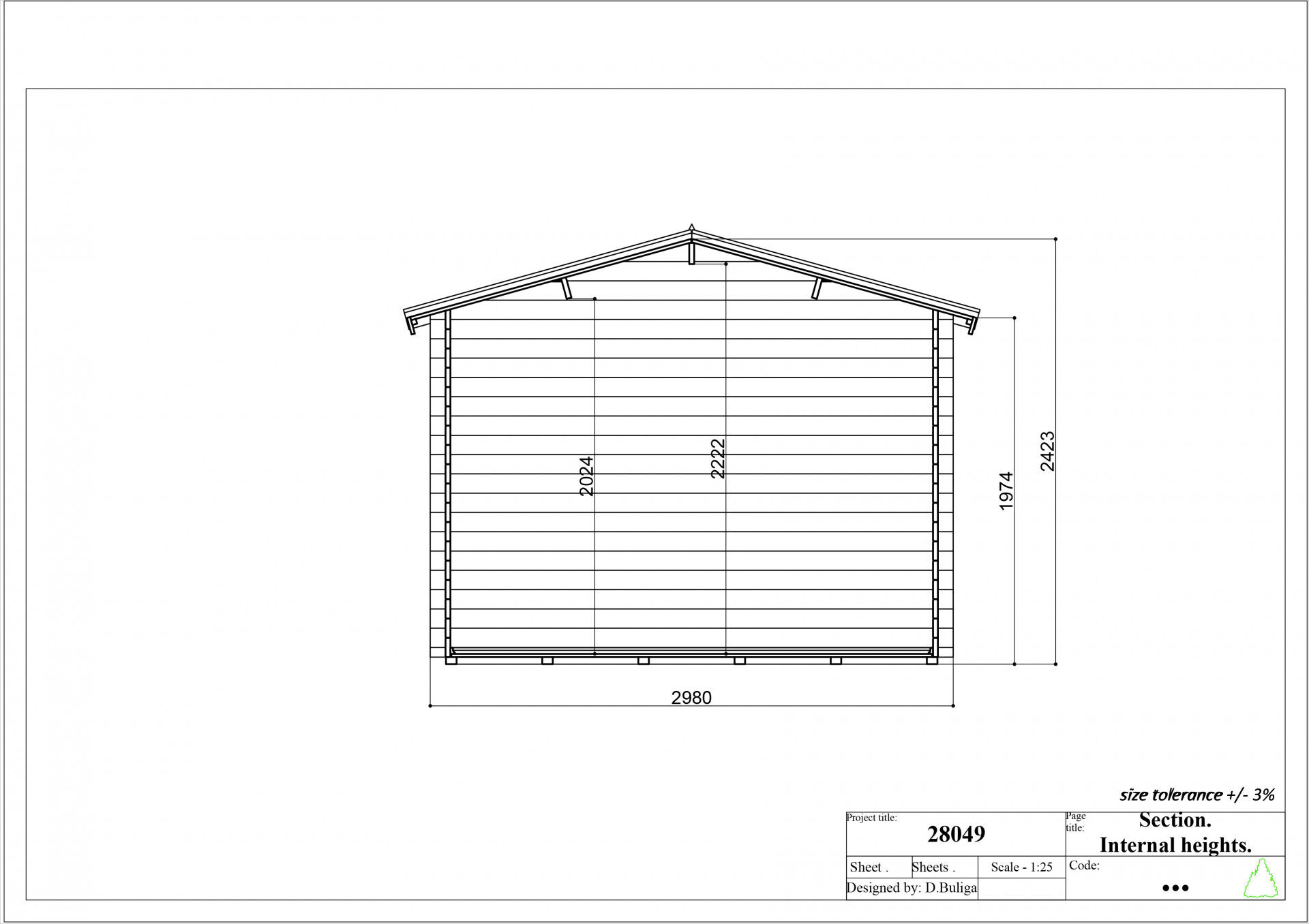 Gartenhaus Funny 11 298×240 cm 28 mm Blockbohlen mit Doppeltür