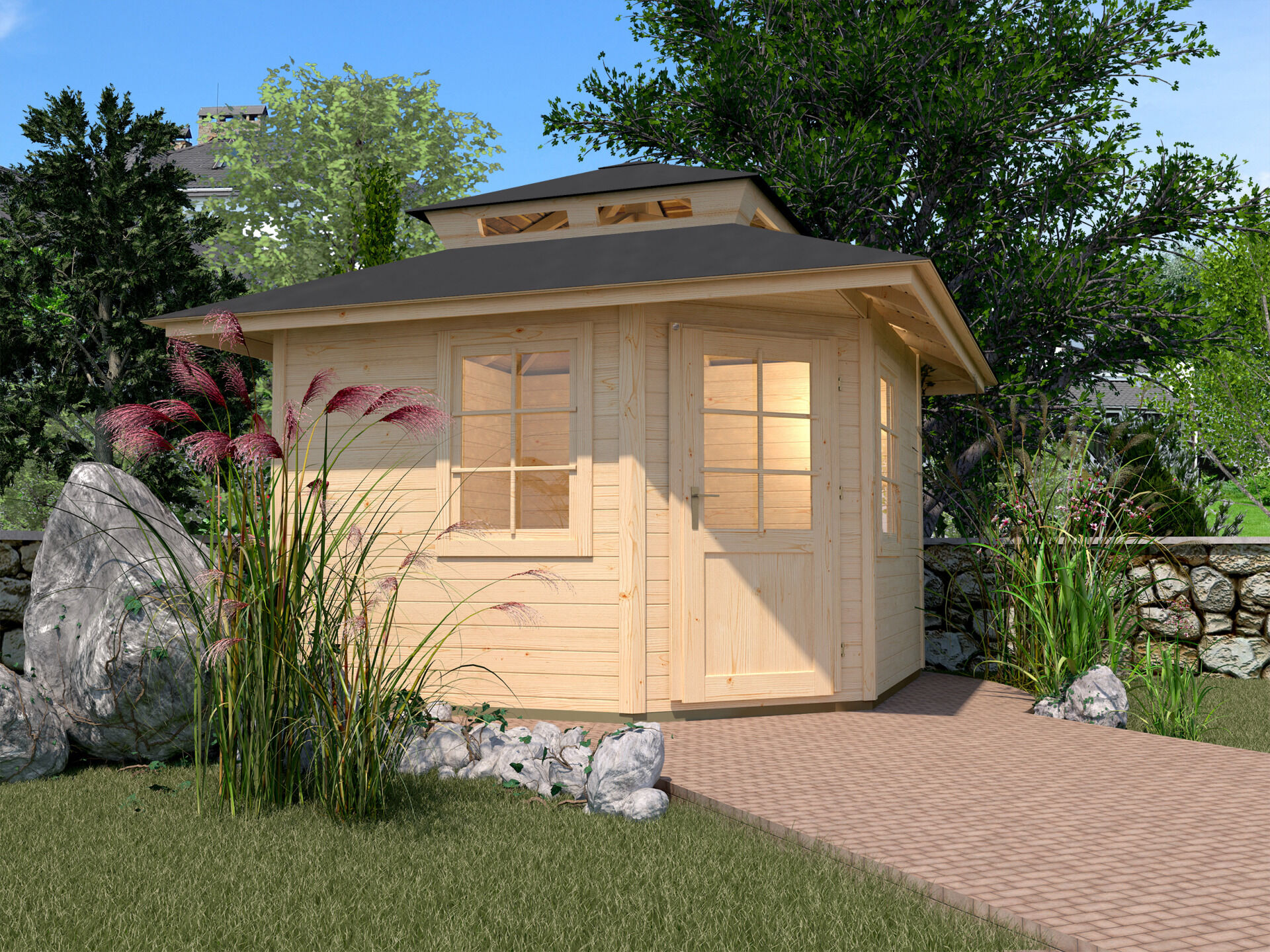 weka Gartenhaus 149 5-Eck m. Dachaufsatz 3,8x3,8m