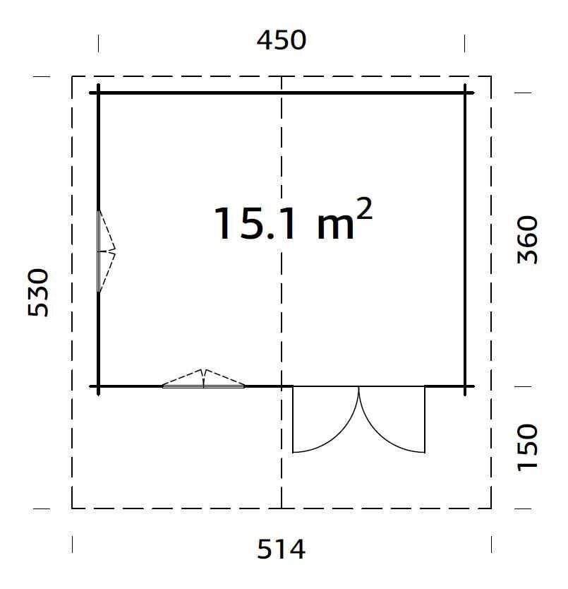 Grundriss Palmako Gartenhaus Helena 15,1 m²