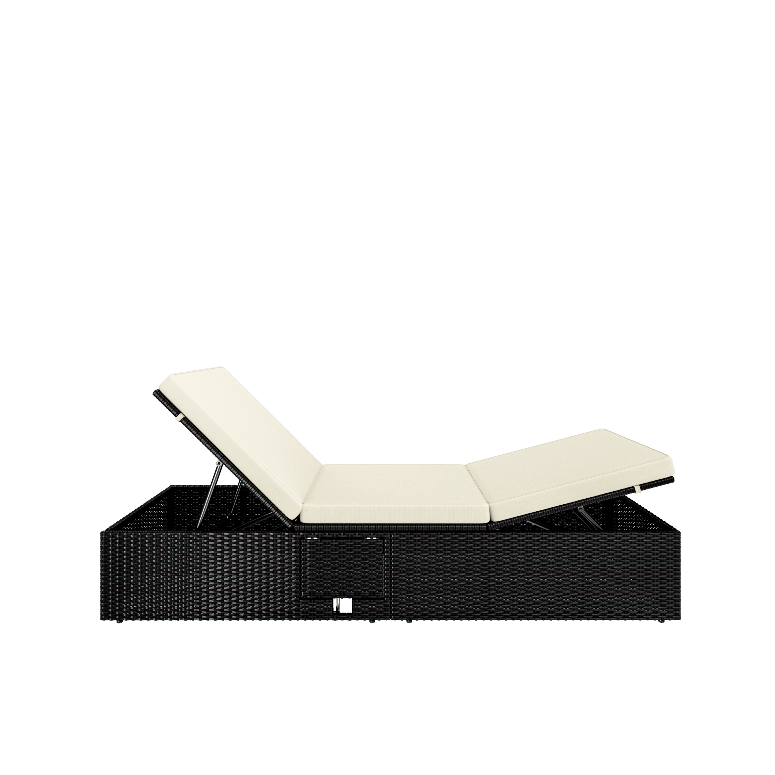 Polyrattan Gartenliege Schwarz/Creme 200x58x33cm