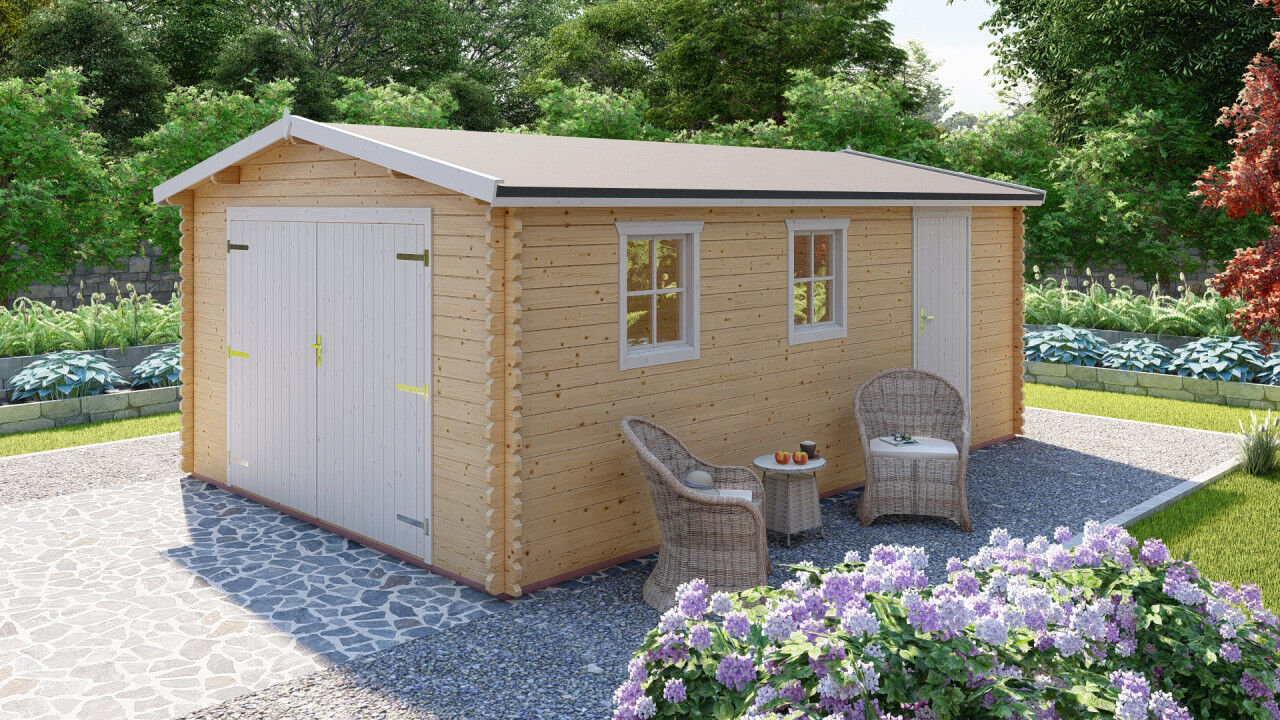 Holzgarage Norwegen 12 – 40 mm Blockbohlen mit Satteldach