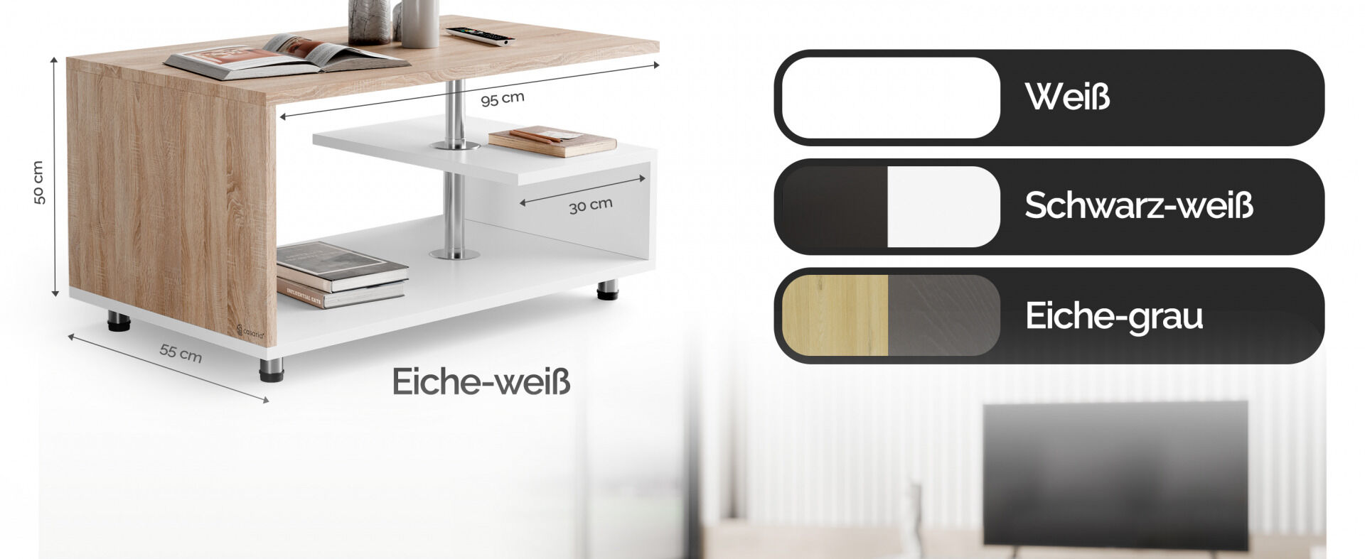 Couchtisch Orlando Weiß/Eiche 95x55x50cm