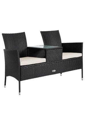 Polyrattan Kino Bank Schwarz 143x55x88cm