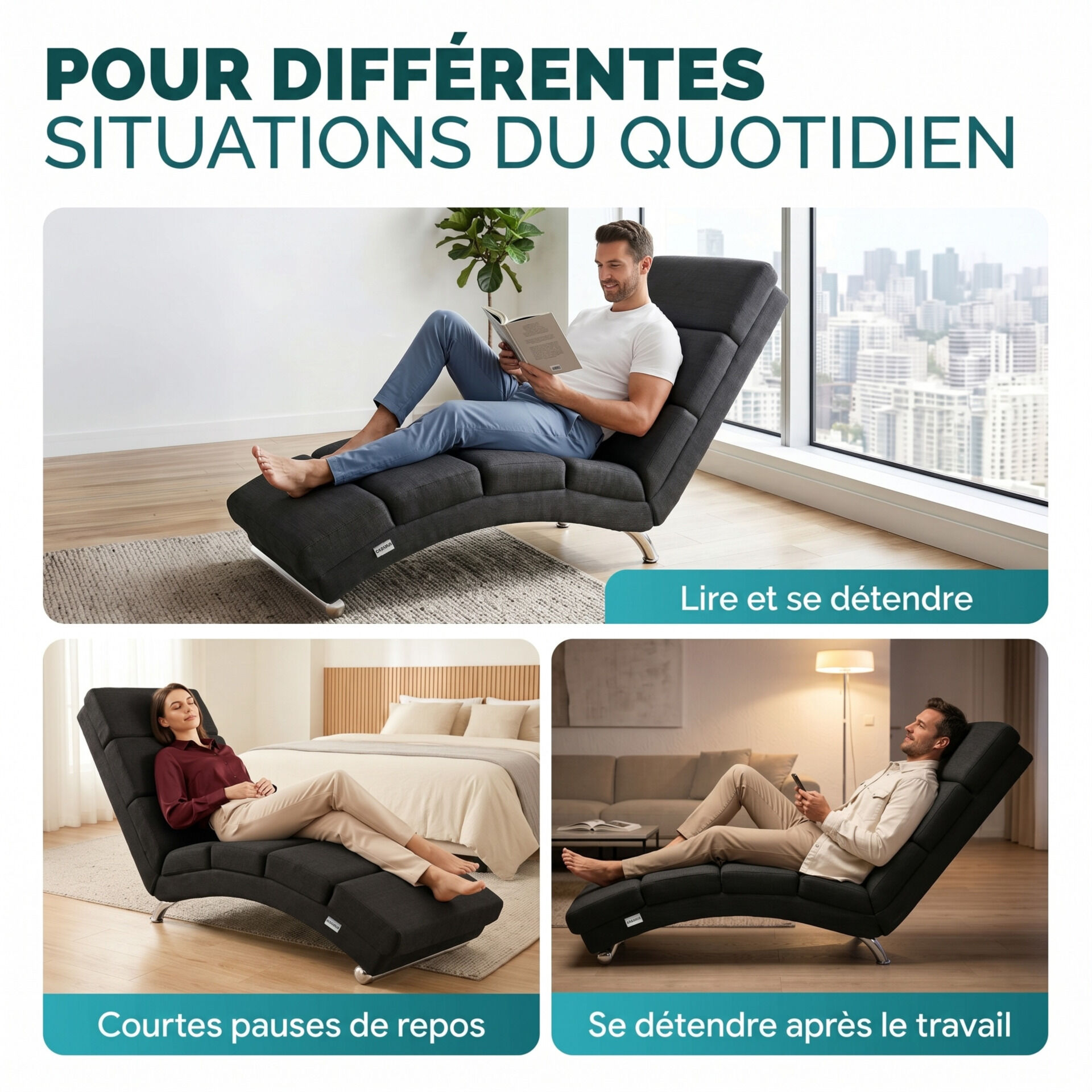 Relaxliege London Anthrazit Webstoff