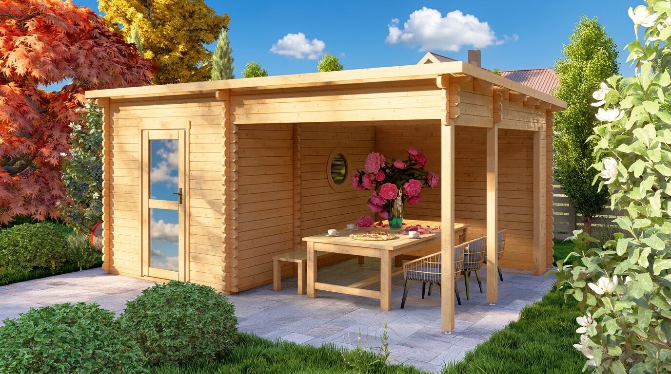 Saunahaus Trontheim 1 Plus - 510 x 360cm mit Terrassenanbau und Vorraum