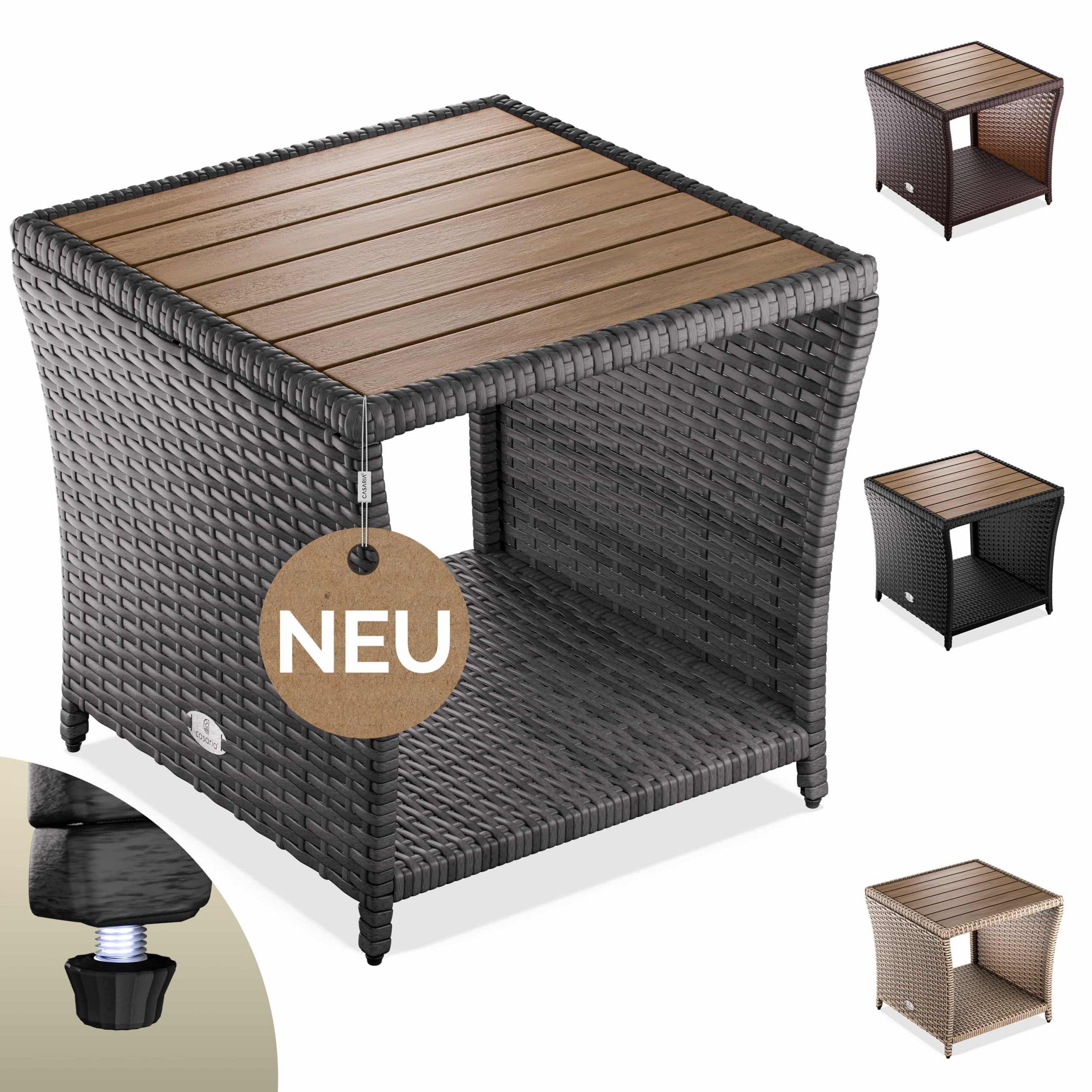 Polyrattan Beistelltisch Grau 40x45x45cm Akazienholz