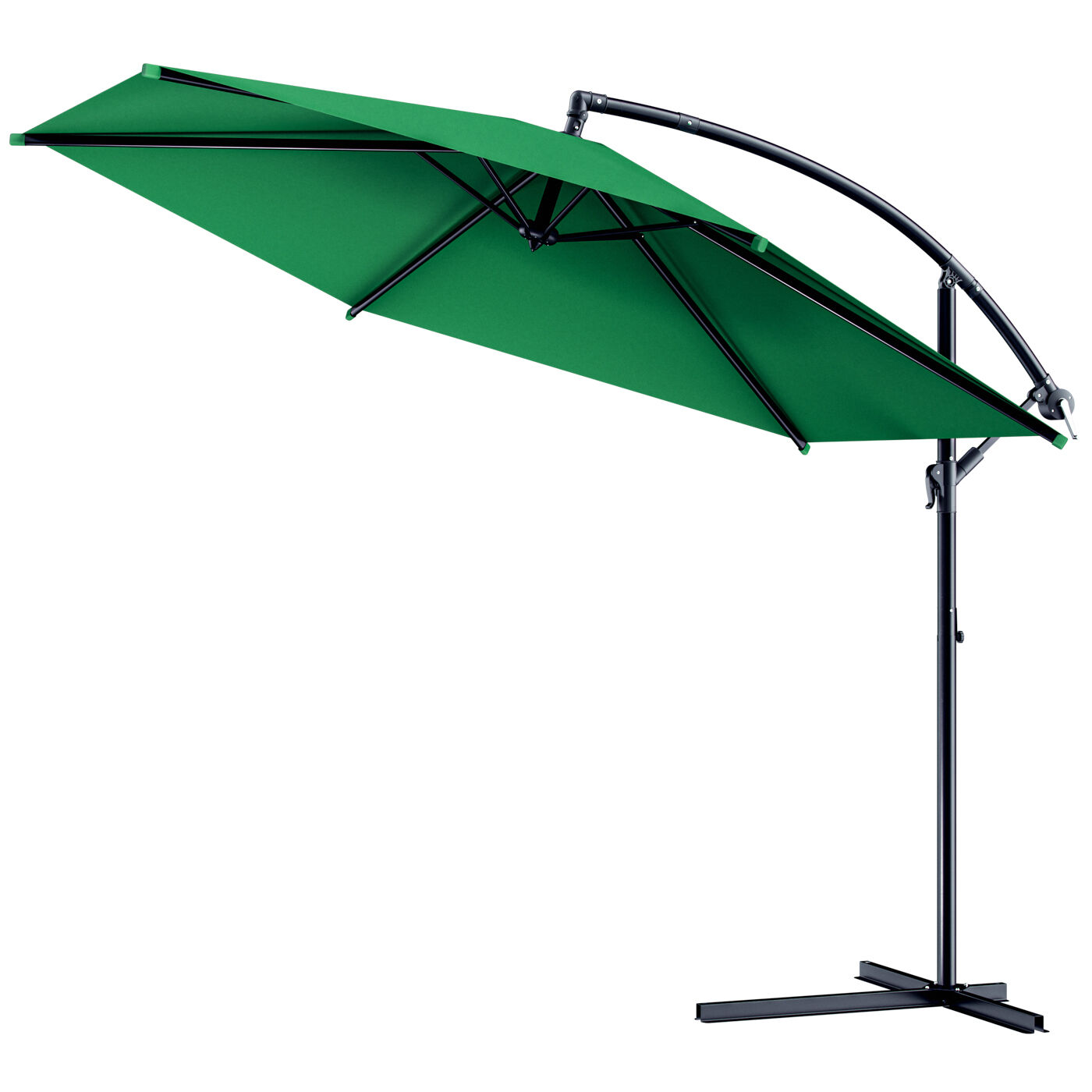 Ampelschirm Ø300cm Alu UV 50+ Kurbel + Fußkreuz Grün