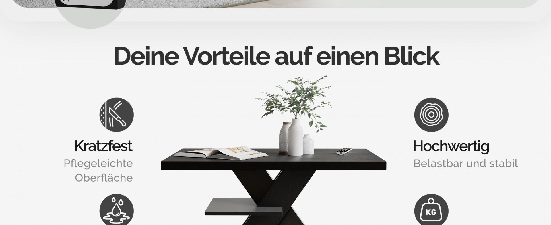 Couchtisch Detroit Schwarz 90x60x45cm