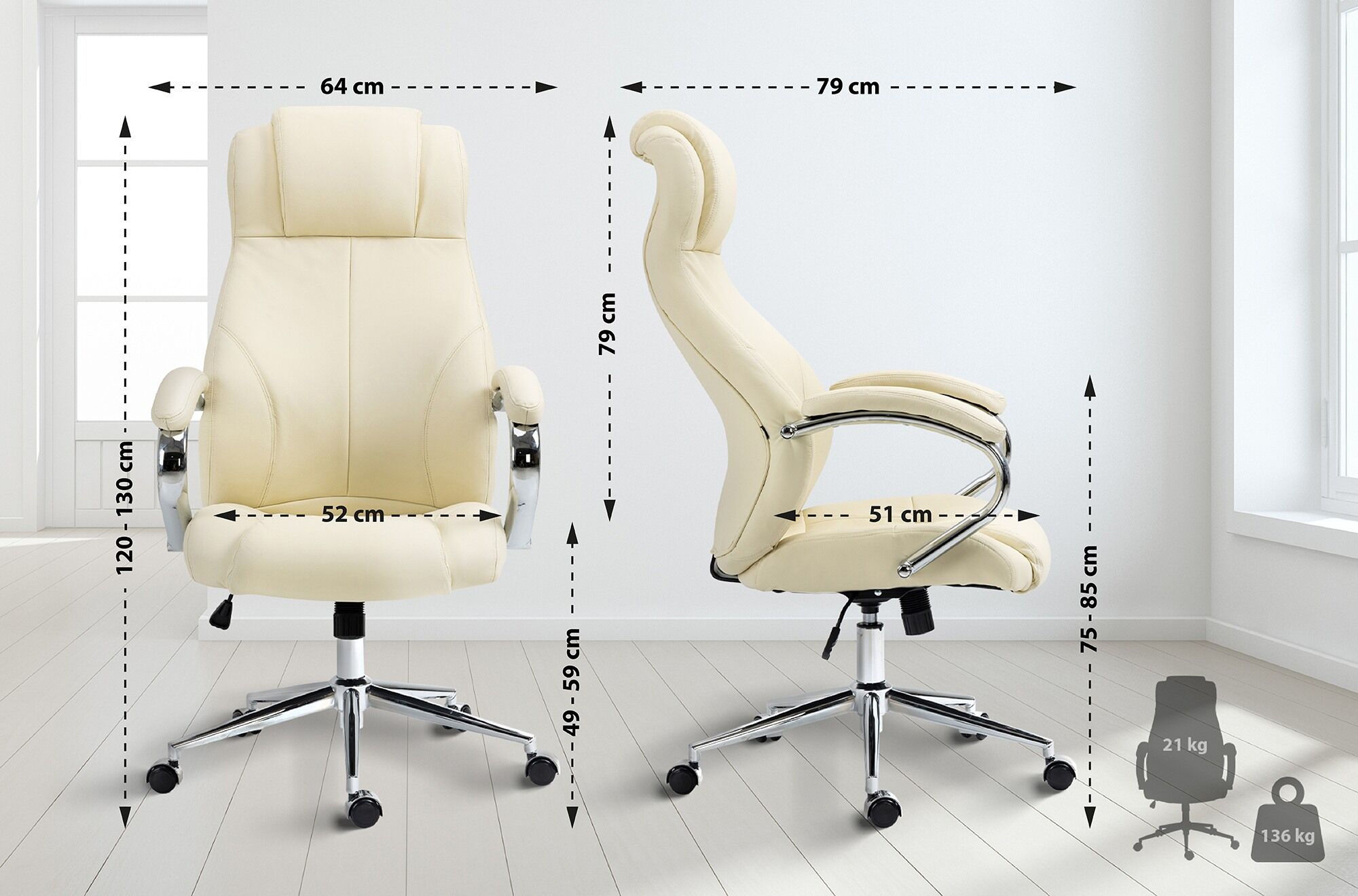 Bürostuhl Salford Echtleder, creme