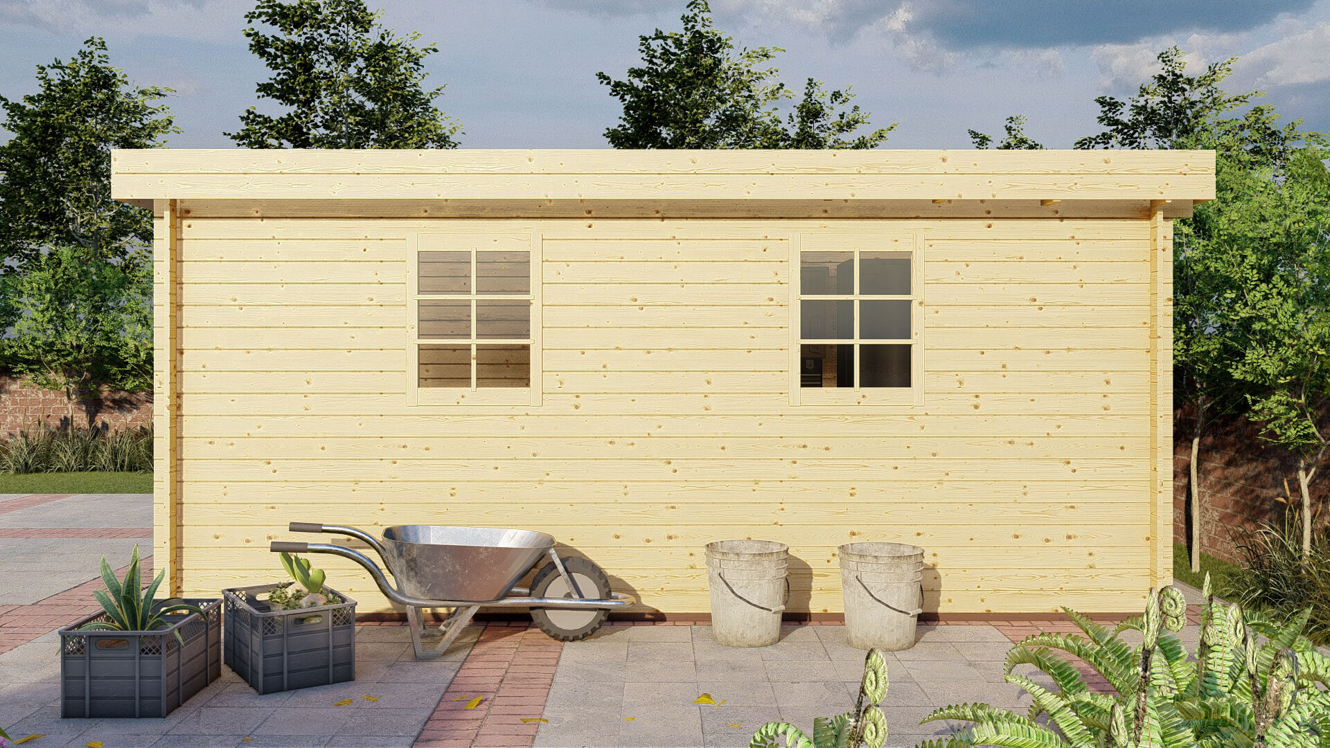 Flachdach Holzgarage Schweden 50 – 28 mm Blockbohlen Garage mit Holztor