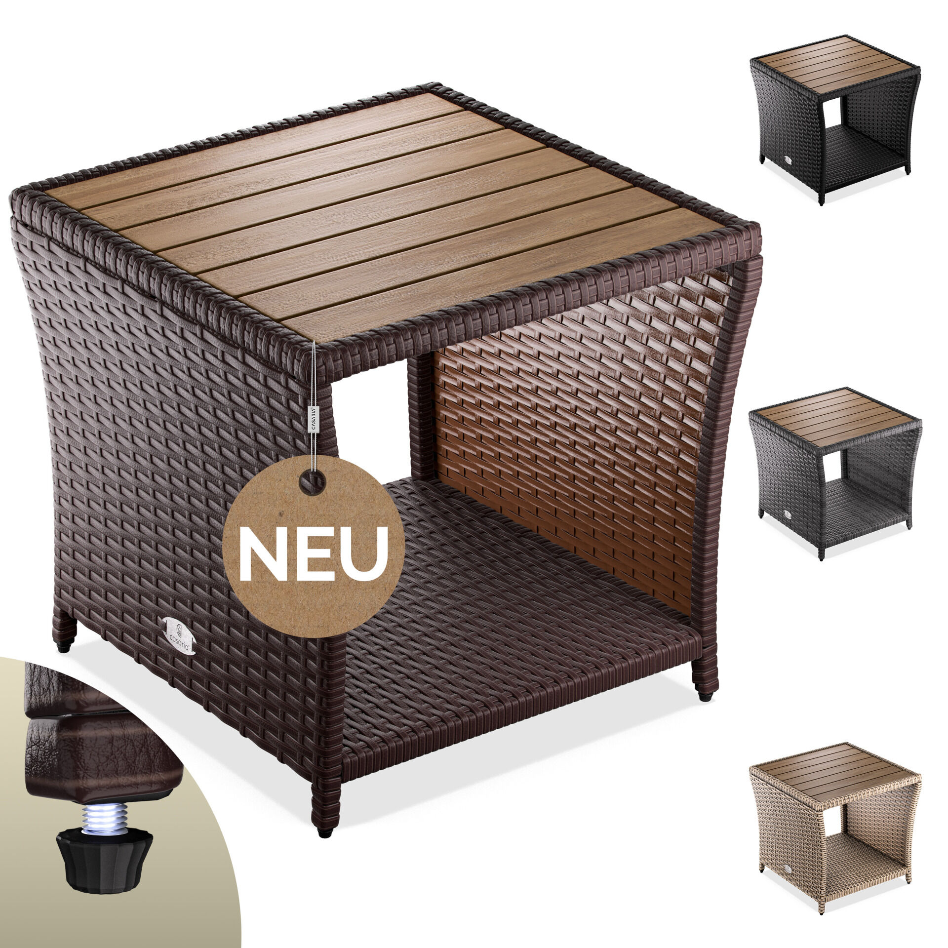 Polyrattan Beistelltisch Braun 40x45x45cm Akazienholz