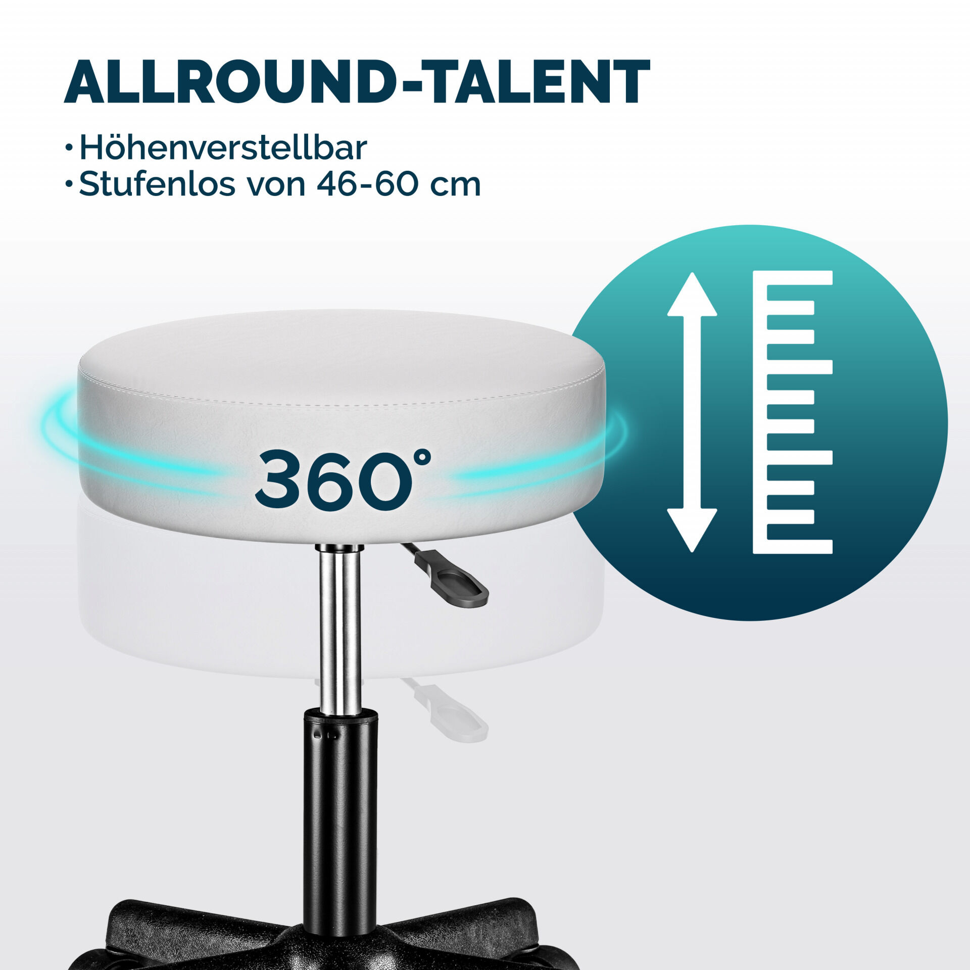 Rollhocker Kunstleder Weiß 360° drehbar