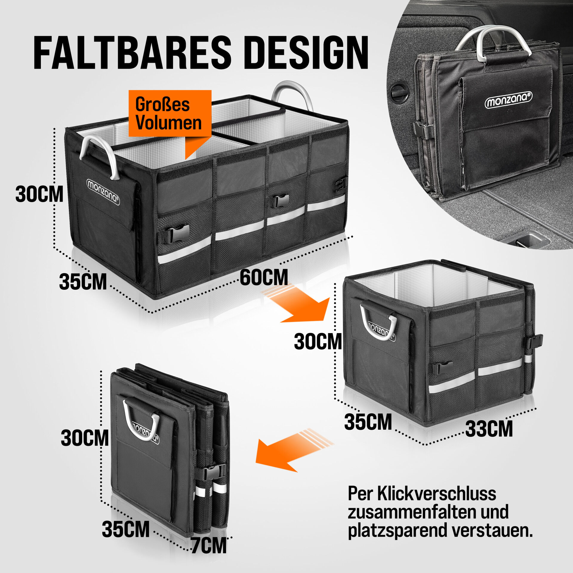 Kofferraumtasche Schwarz 60x35x30cm isoliert