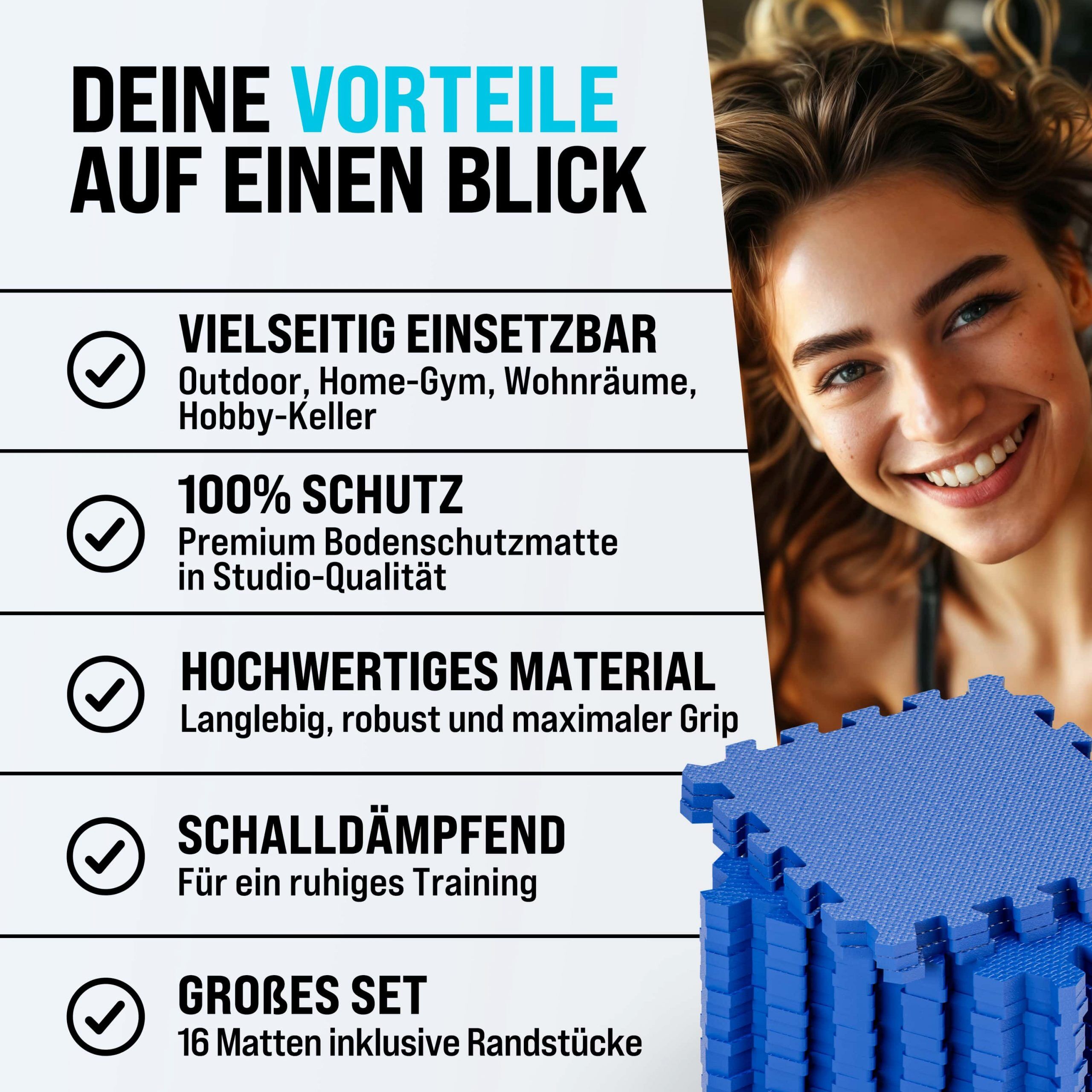 Bodenschutz-/Puzzlematten 16-tlg Blau 180x180x1cm