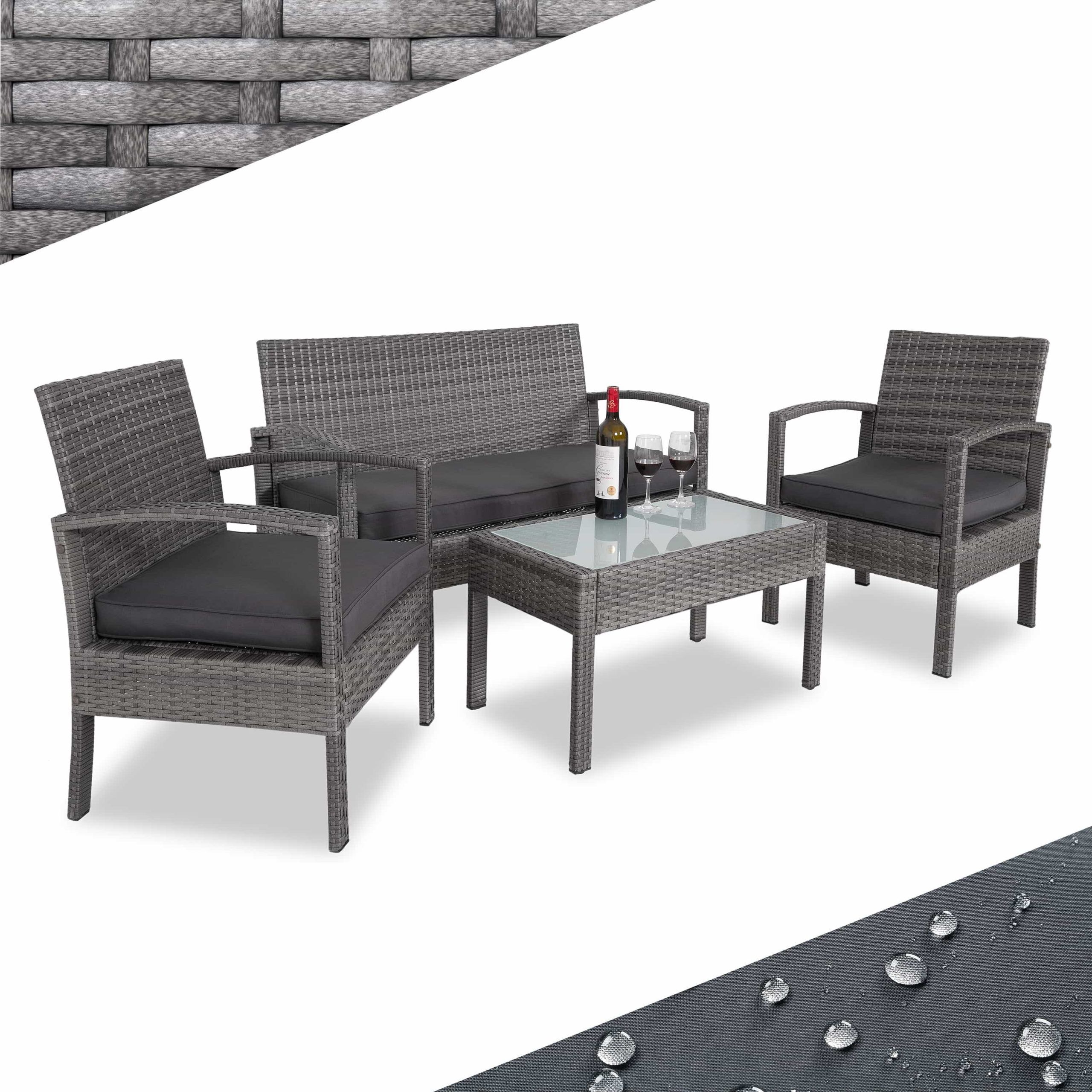 Polyrattan Garten-Sitzgruppe 4-tlg Grau/Anthrazit
