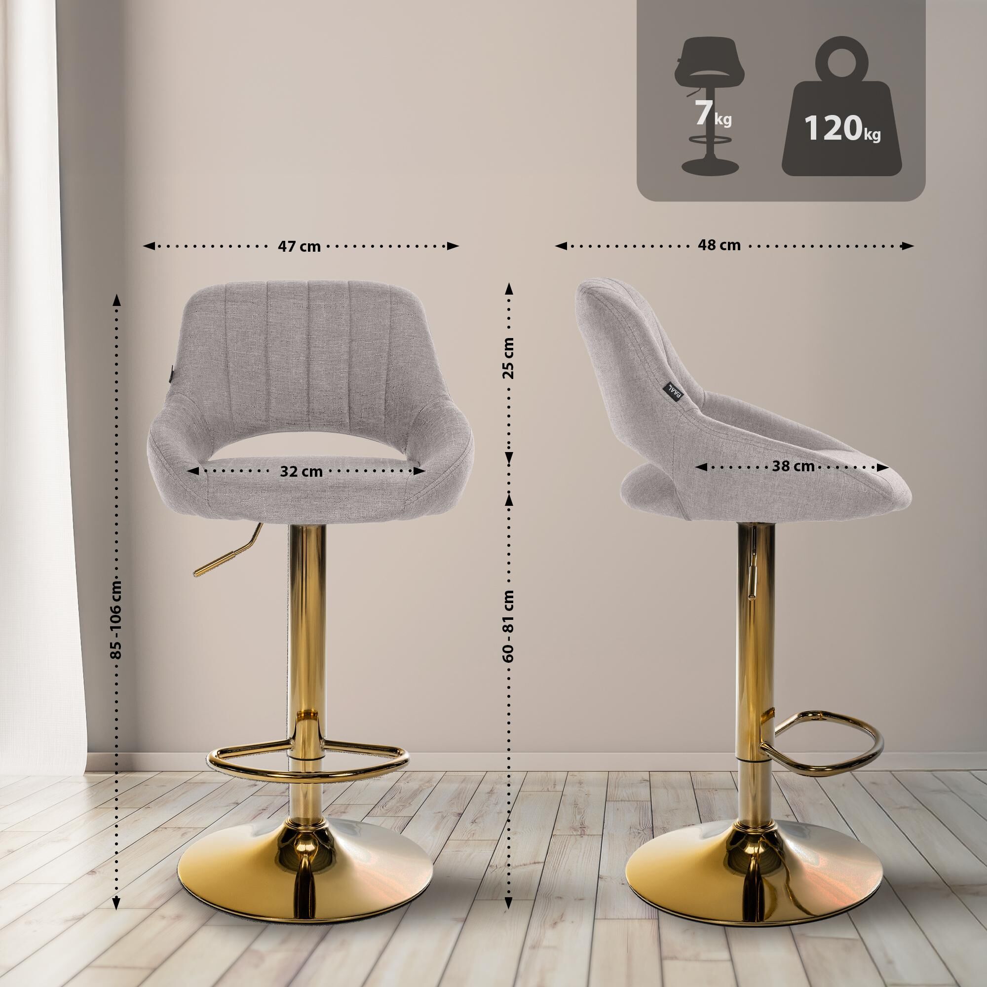 Barhocker Milet Stoff gold, grau