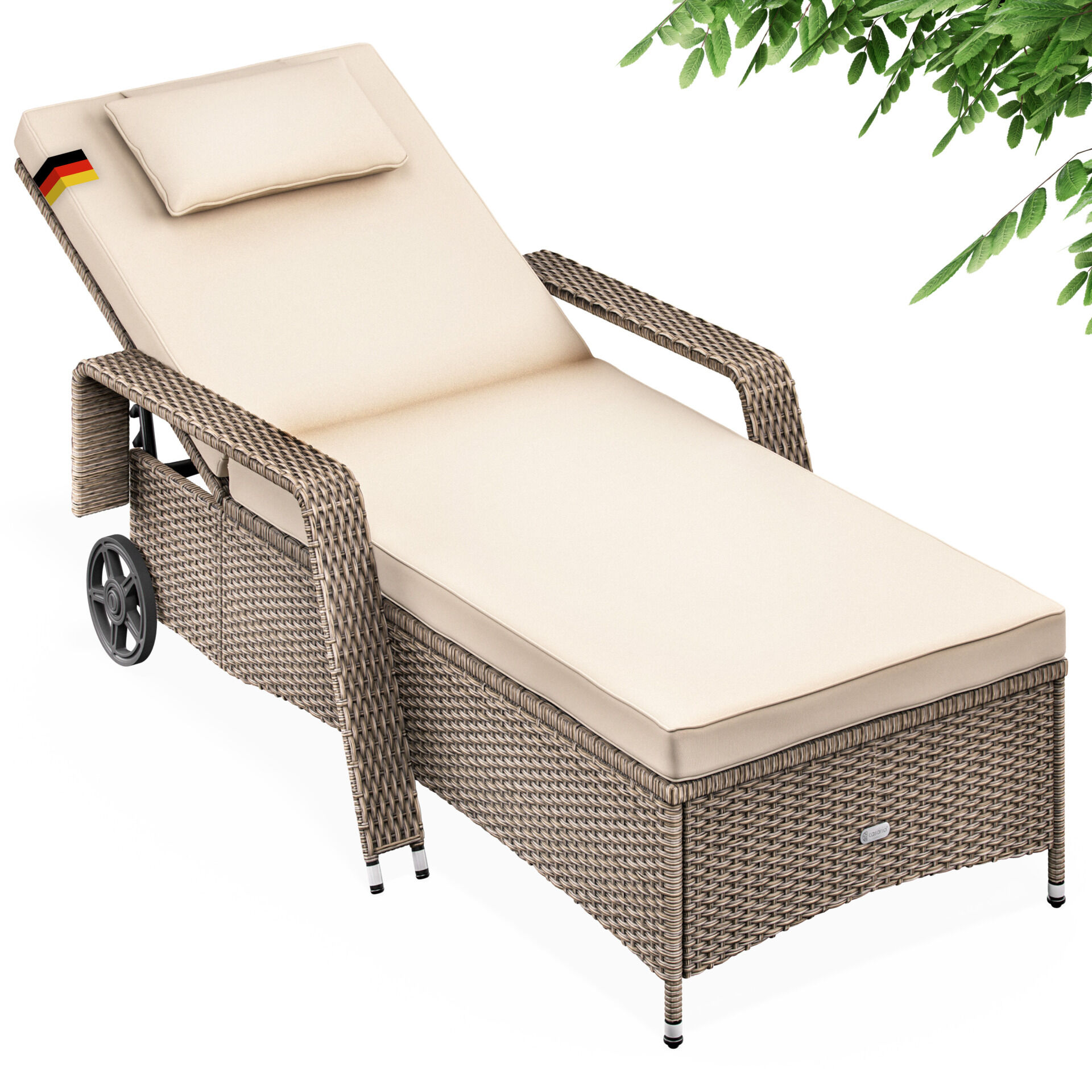 Polyrattan Gartenliege Creme/Creme 193x90x43cm