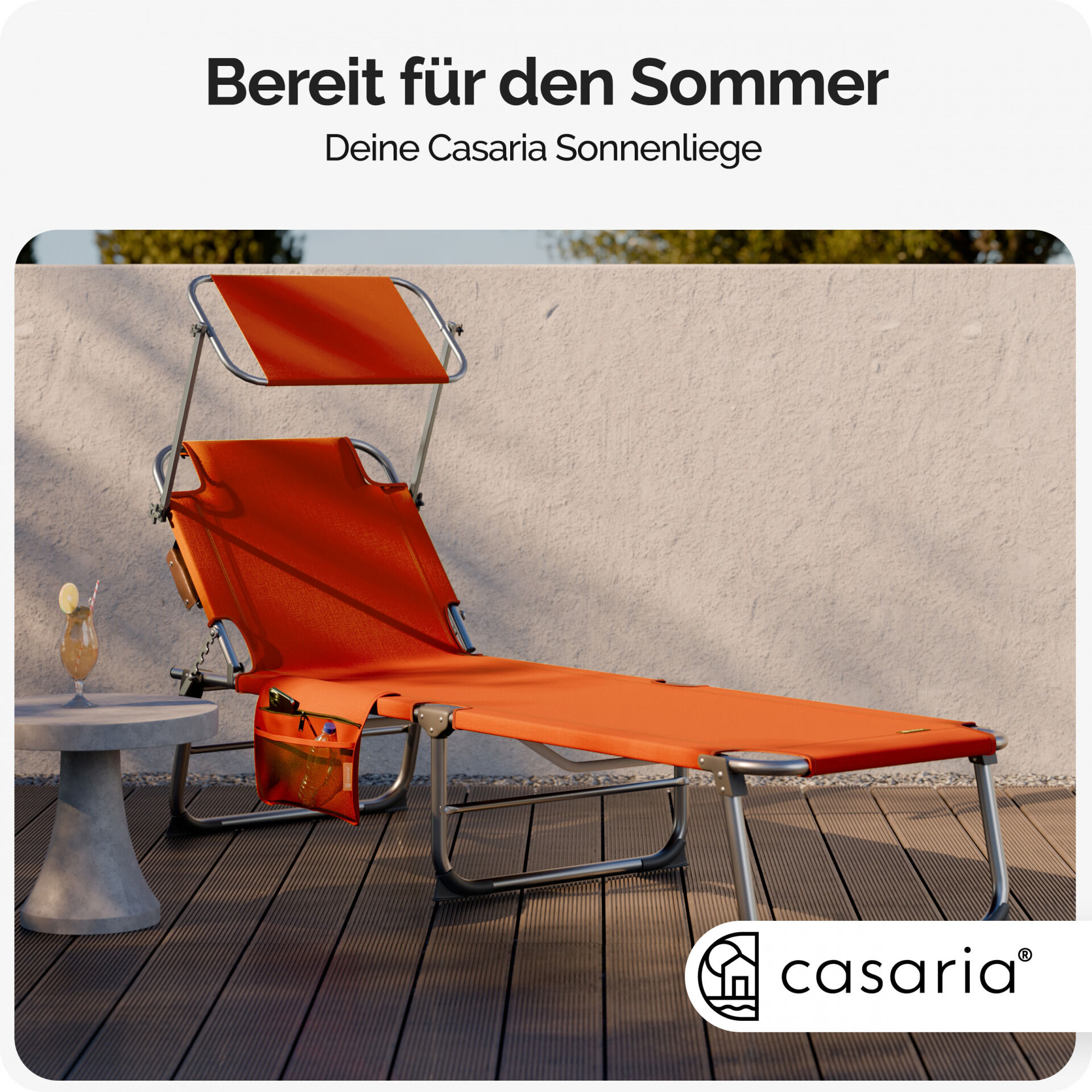 Gartenliege Ibiza Orange 190x59x29cm Alu Sonnendach