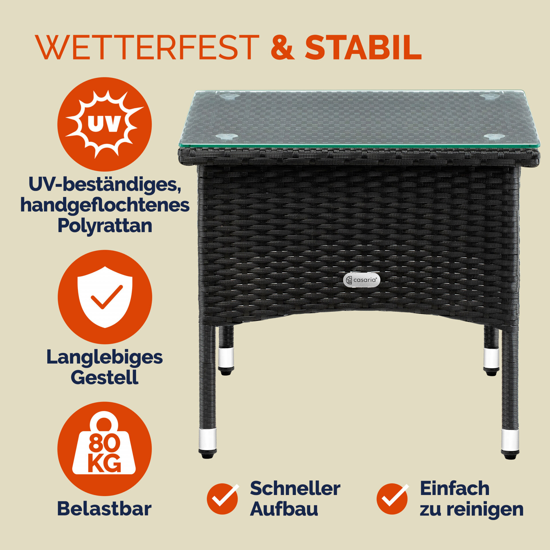 Polyrattan Beistelltisch Schwarz 50x50x45cm