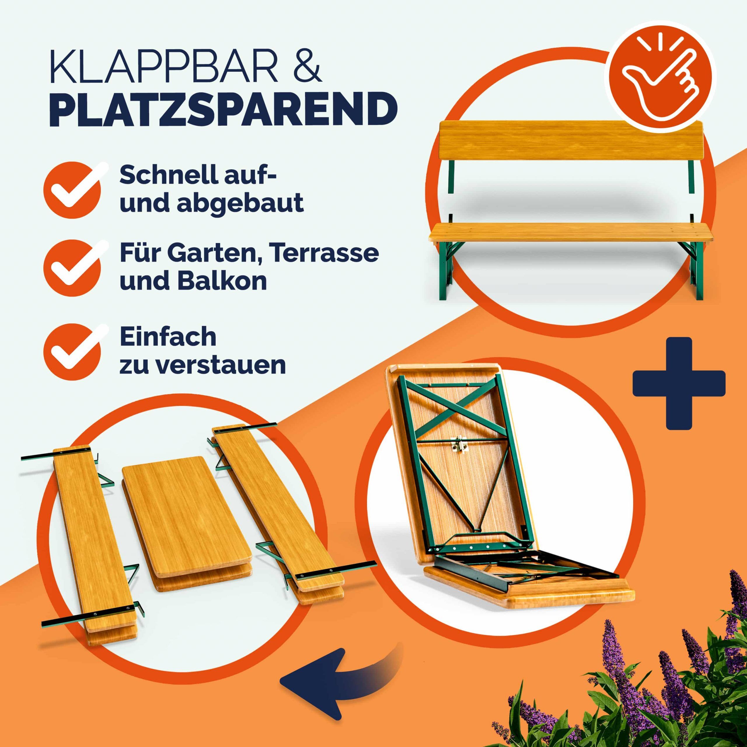 Bierzeltgarnitur für 8 Personen 170x70x75cm klappbar mit Rückenlehne