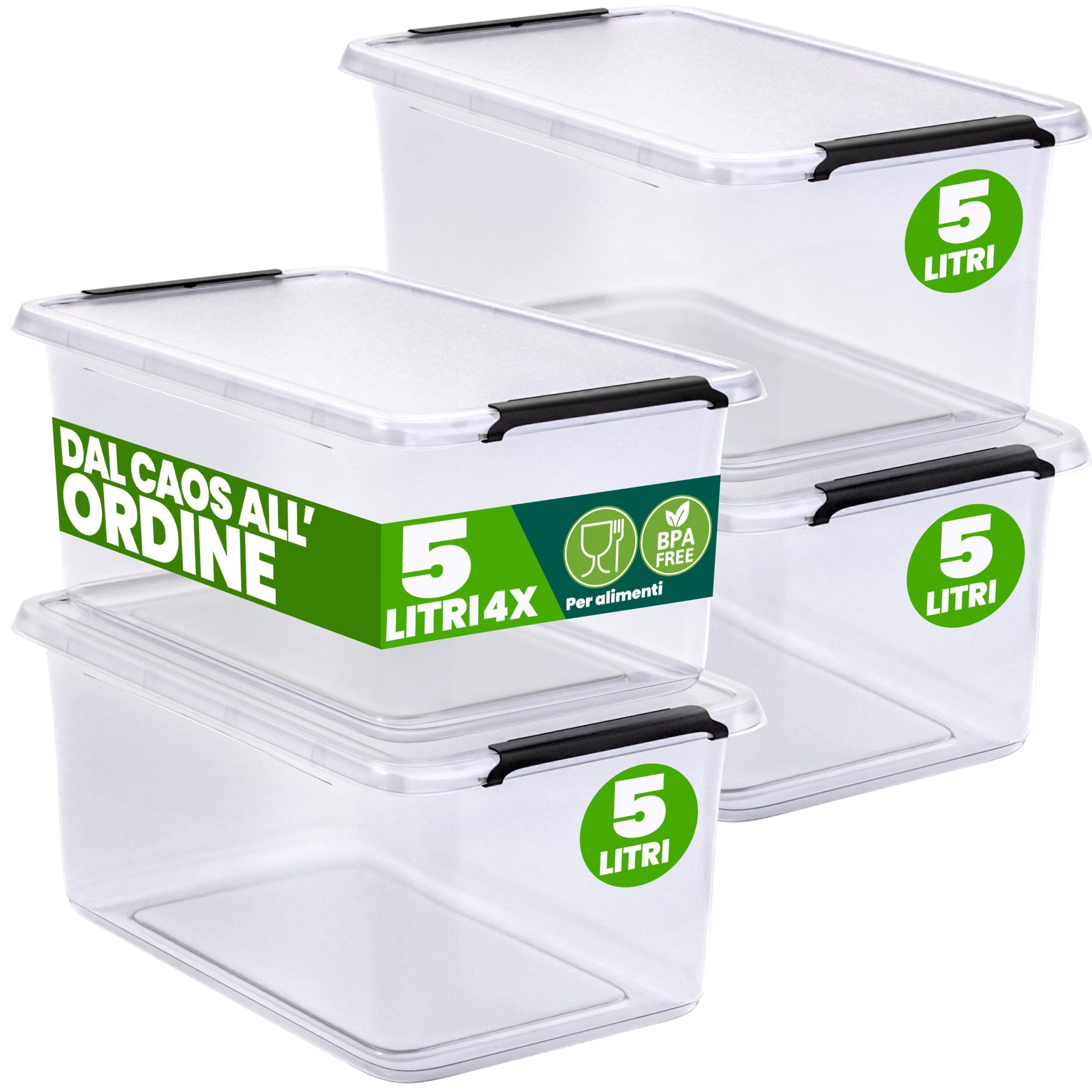 Aufbewahrungsbox 4er-Set 30x20x12cm 5L transparent stapelbar BPA-frei