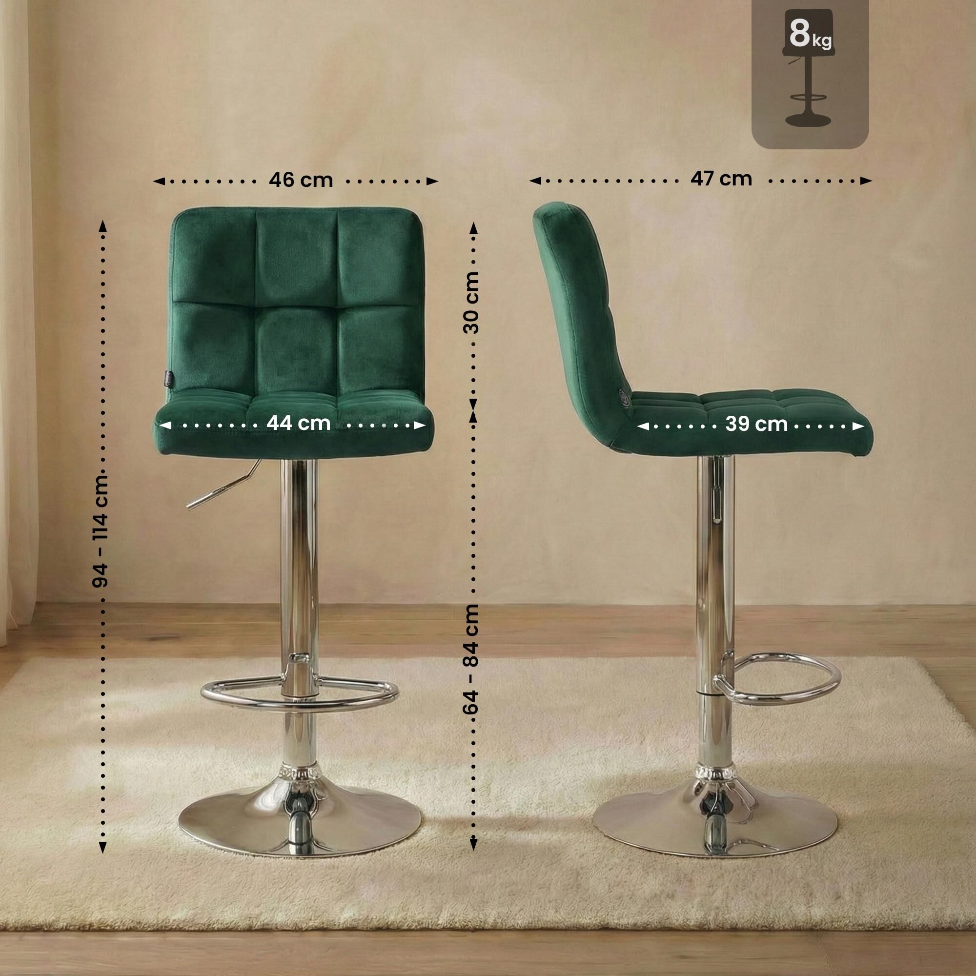 Barhocker Peru Samt chrom, grün