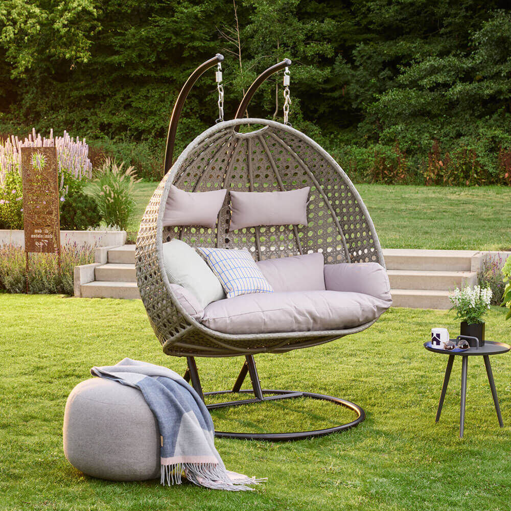 Polyrattan Hängesessel TWIN - Grau für 2 Personen
