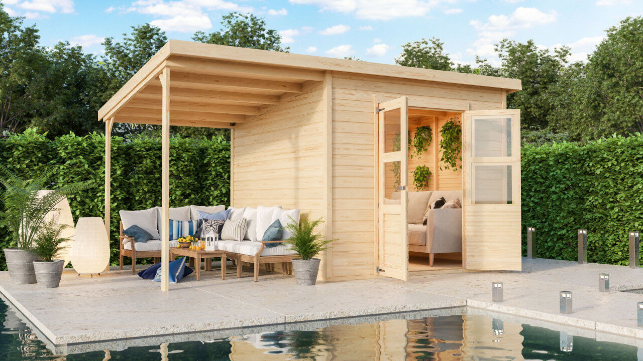 Karibu Pultdach Gartenhaus Merseburg 6 im Set natur