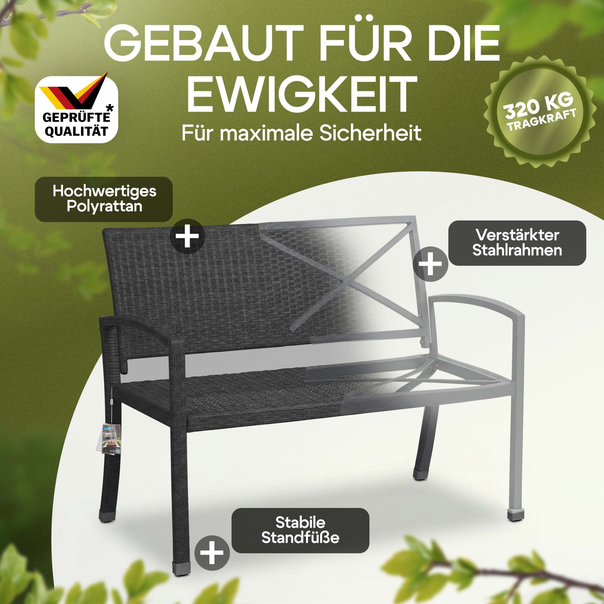 Polyrattan Gartenbank Schwarz 122x58x87cm