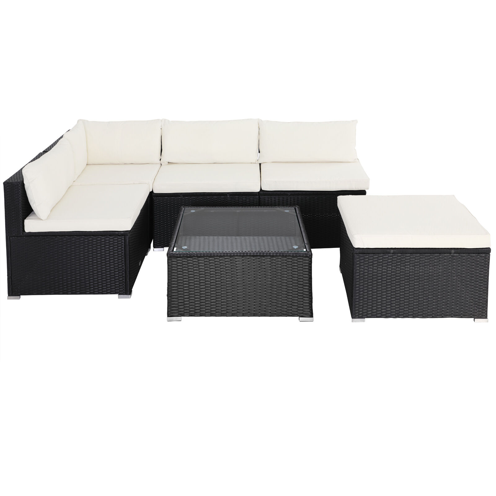 Polyrattan Ecklounge Schwarz/Creme dicke Rückenpolster
