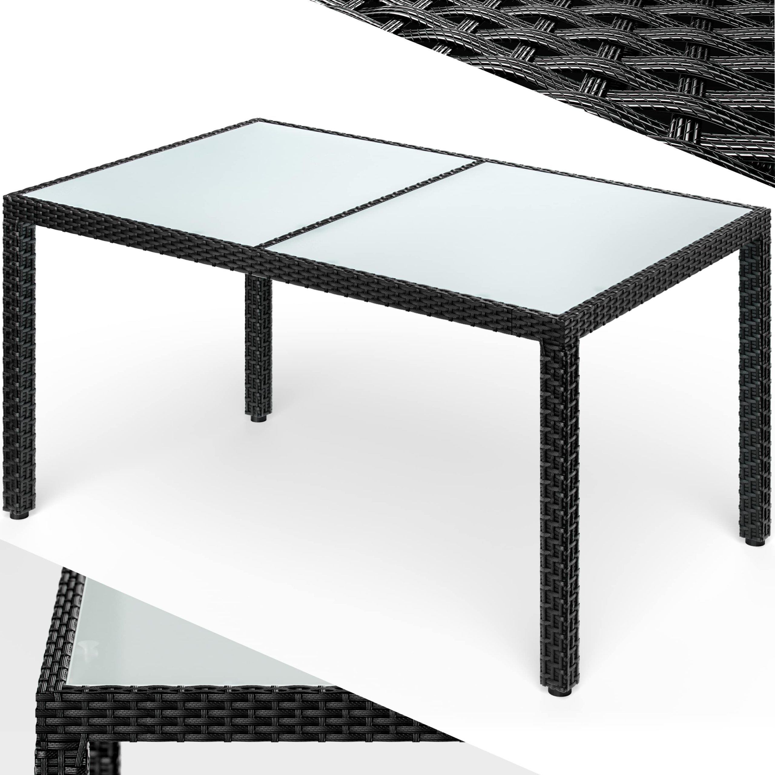 Polyrattan Gartentisch Schwarz 150x90x75cm Glas