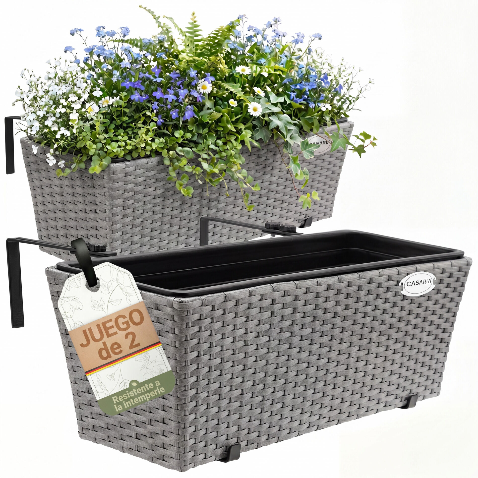 Polyrattan Blumenkasten 2er-Set Grau