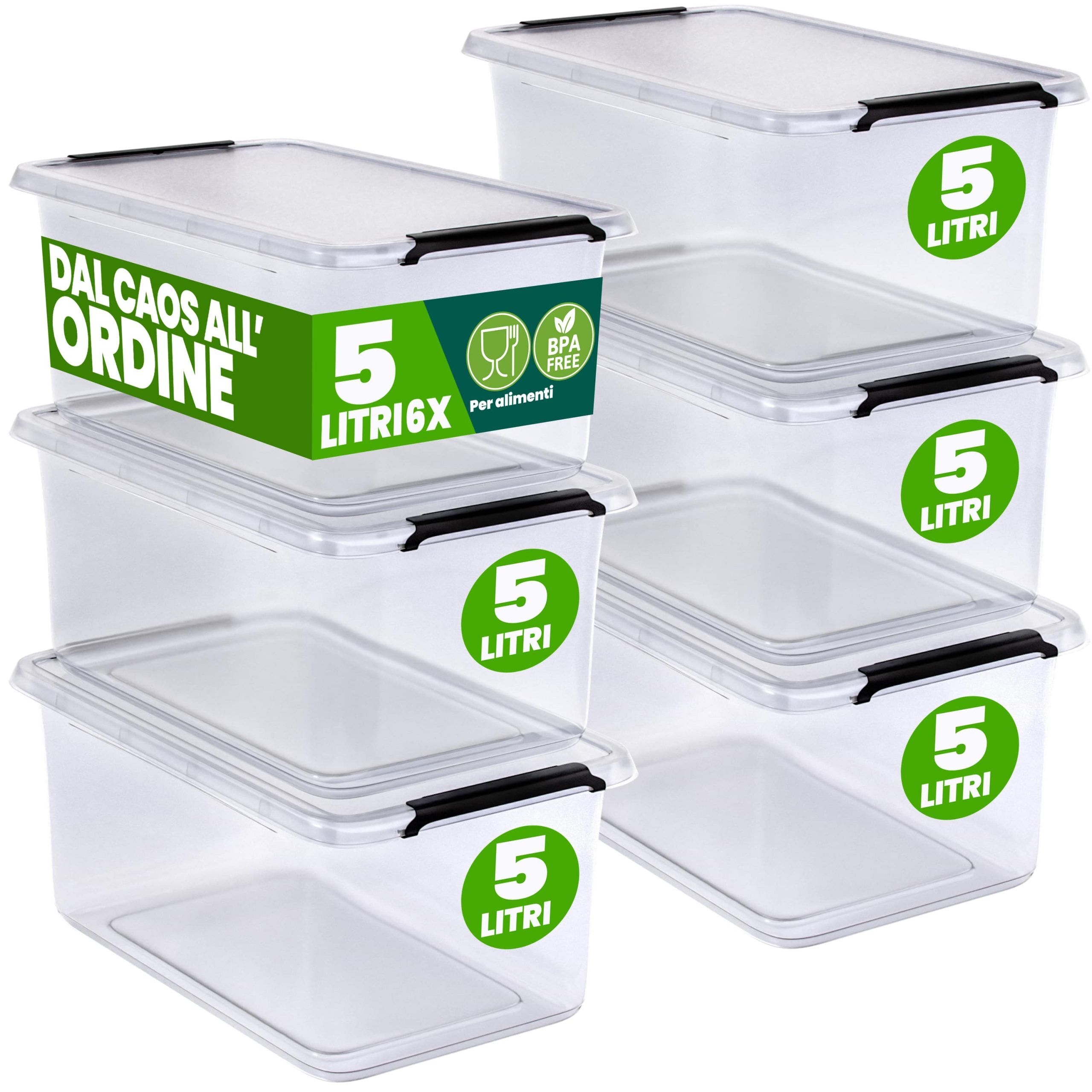 Aufbewahrungsbox 6er-Set 30x20x12cm 5L transparent stapelbar BPA-frei