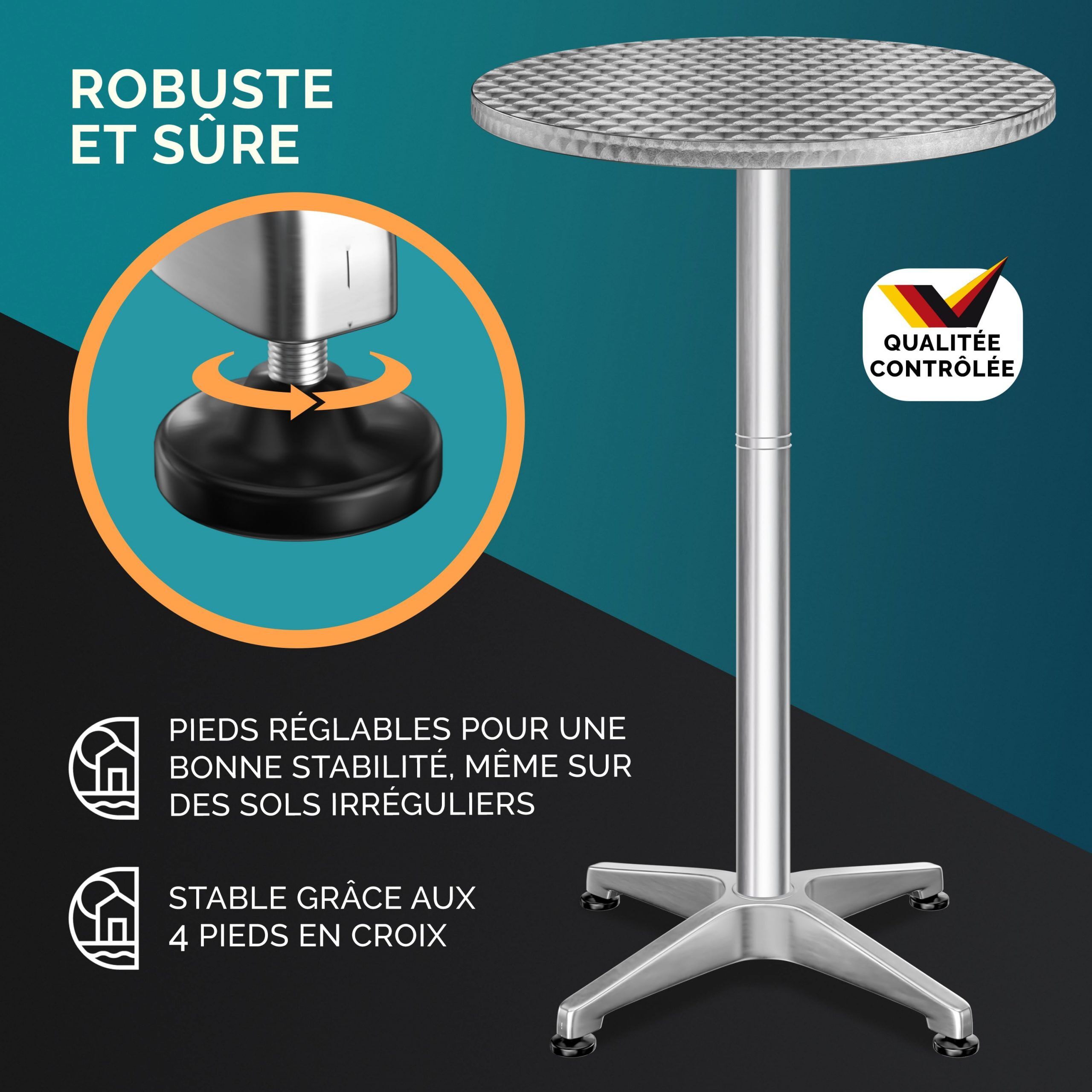 Stehtisch 2er-Set Ø60cm Alu klappbar höhenverstellbar Silber