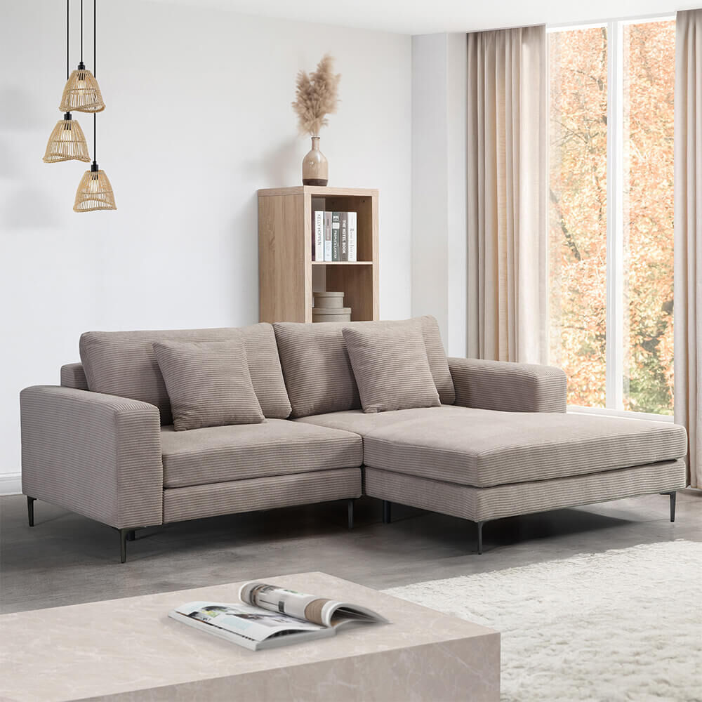 Sofa BELLANO M - 238 x 188 cm Rechts Cord Beige