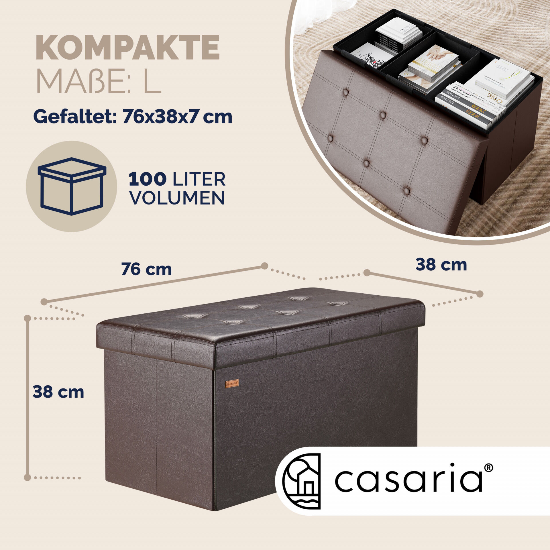 Sitzbank Braun 80x40x40cm MDF faltbar