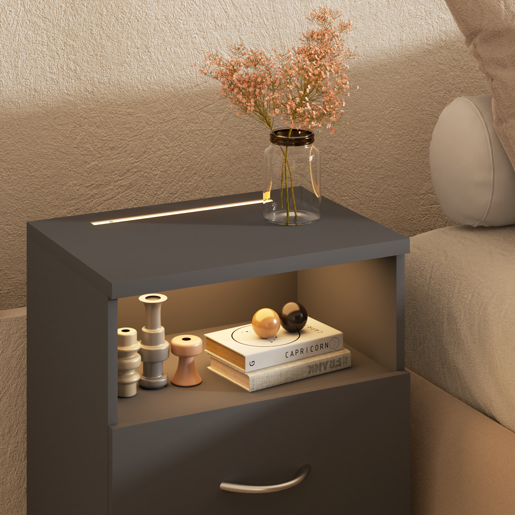 Nachttisch Jamie 2er-Set Anthrazit 55x40x28cm