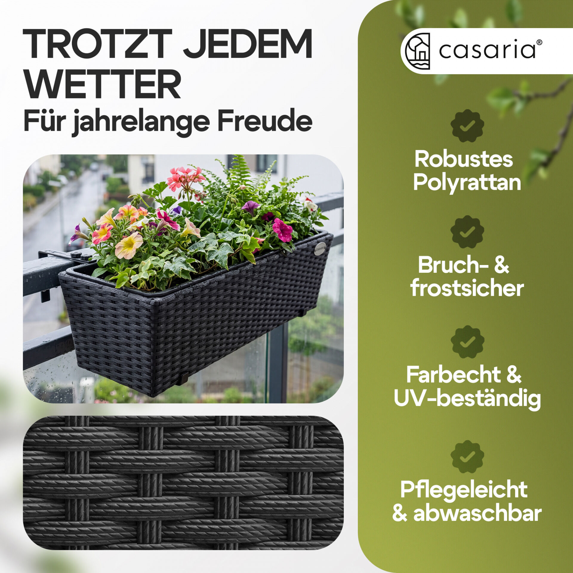 Polyrattan Blumenkasten 2er-Set Schwarz