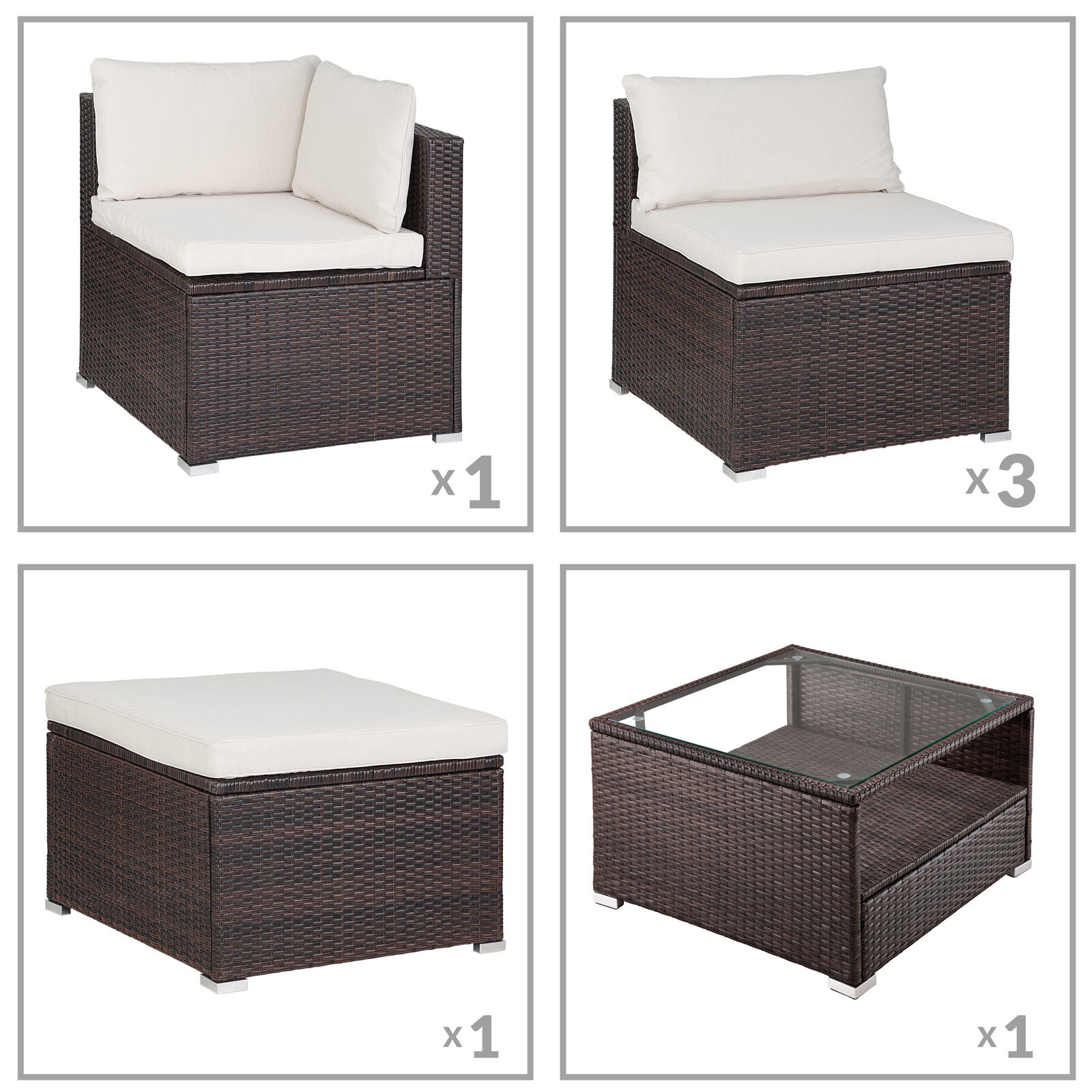 Polyrattan Ecklounge Braun/Creme dicke Rückenpolster