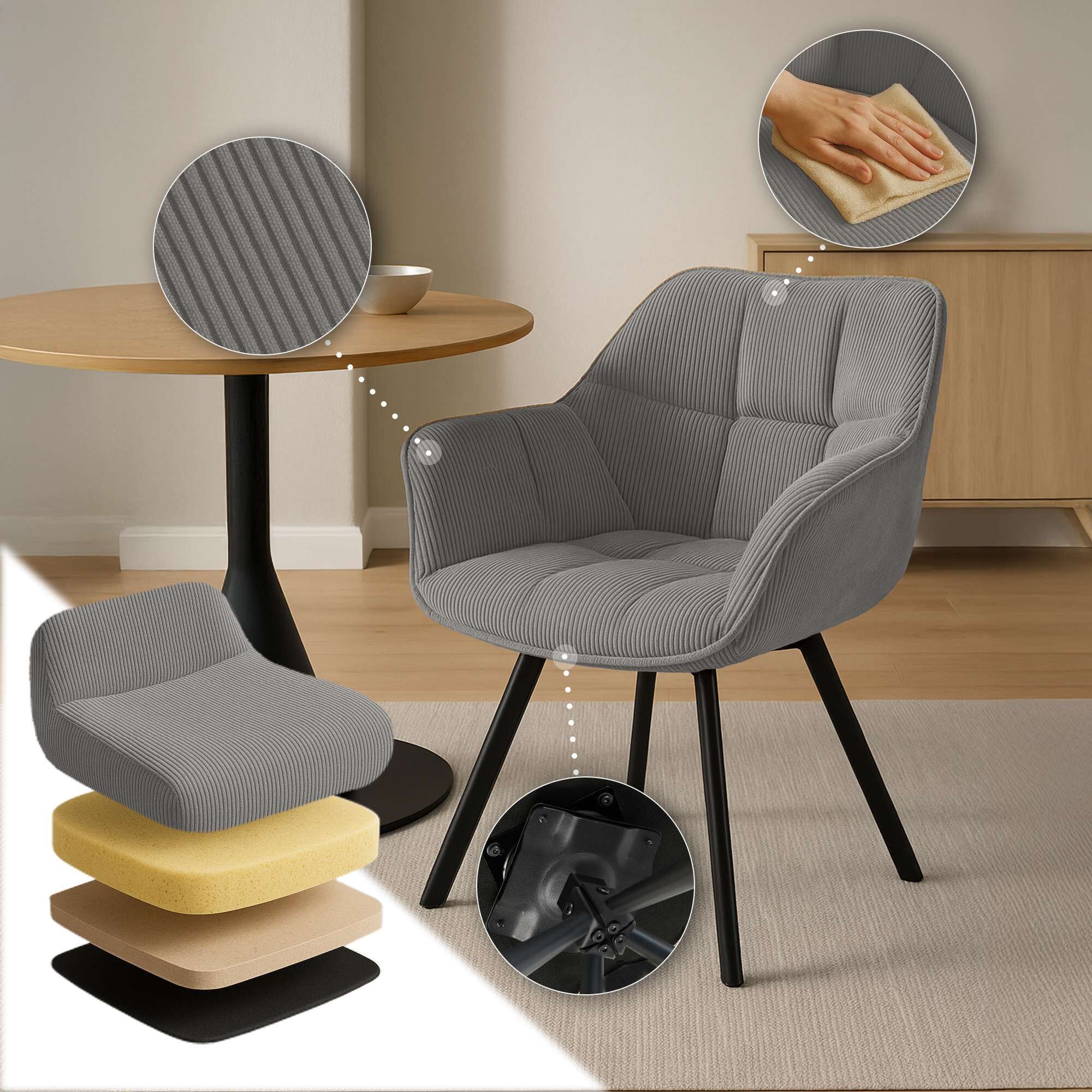 Esszimmerstuhl Jordi Cord, grau