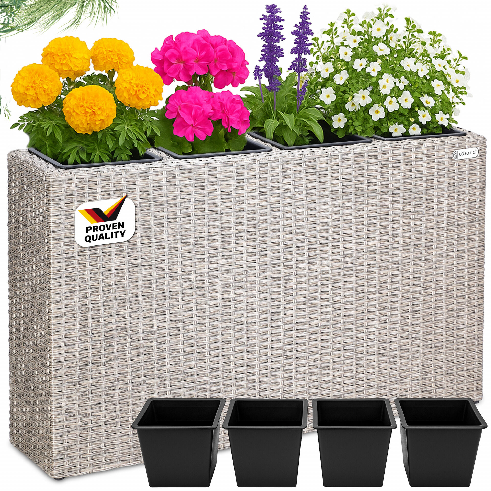 Polyrattan Blumenkasten Creme 95x27x60cm