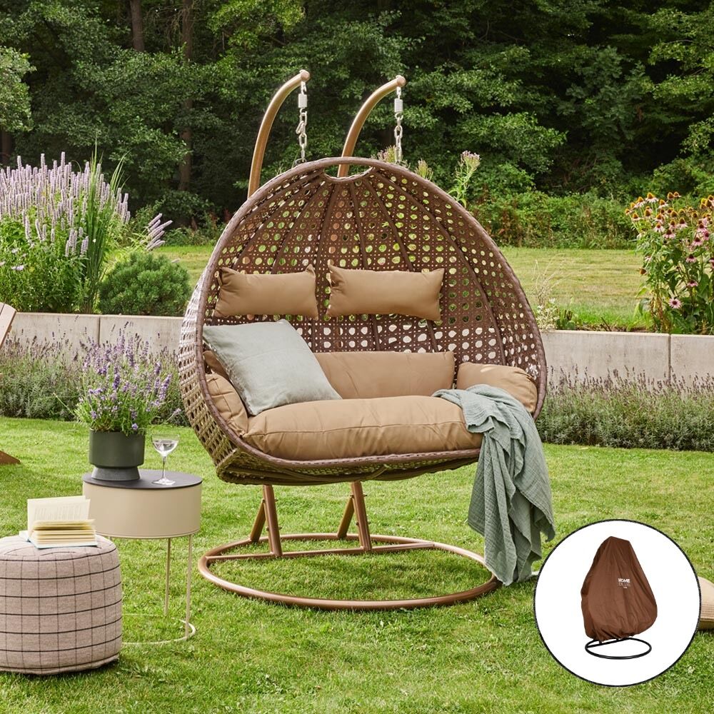 Polyrattan Hängesessel mit Regenabdeckung TWIN - Braun für 2 Personen