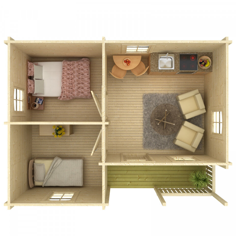 Palmako Ferienhaus Sandra 21,5+3,7 m² Innenansicht