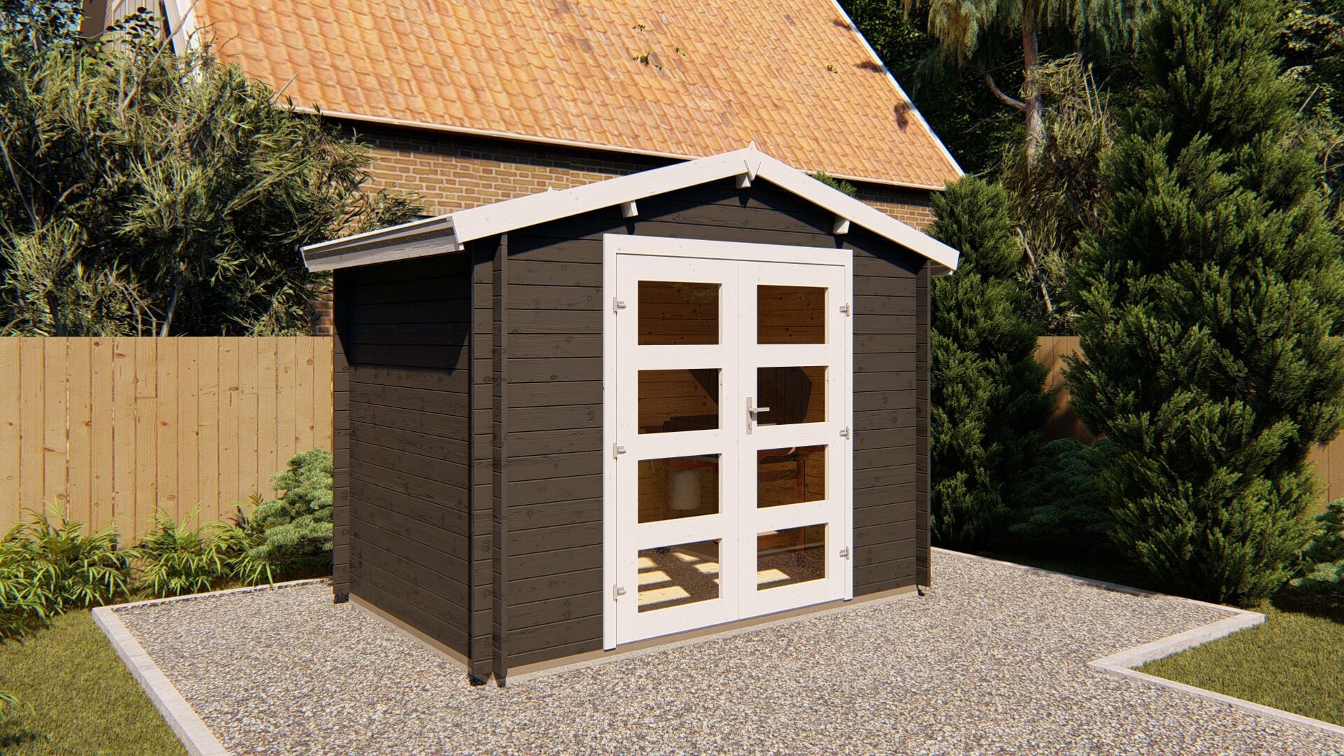 Gartenhaus Funny 11 298×240 cm 28 mm Blockbohlen mit Doppeltür