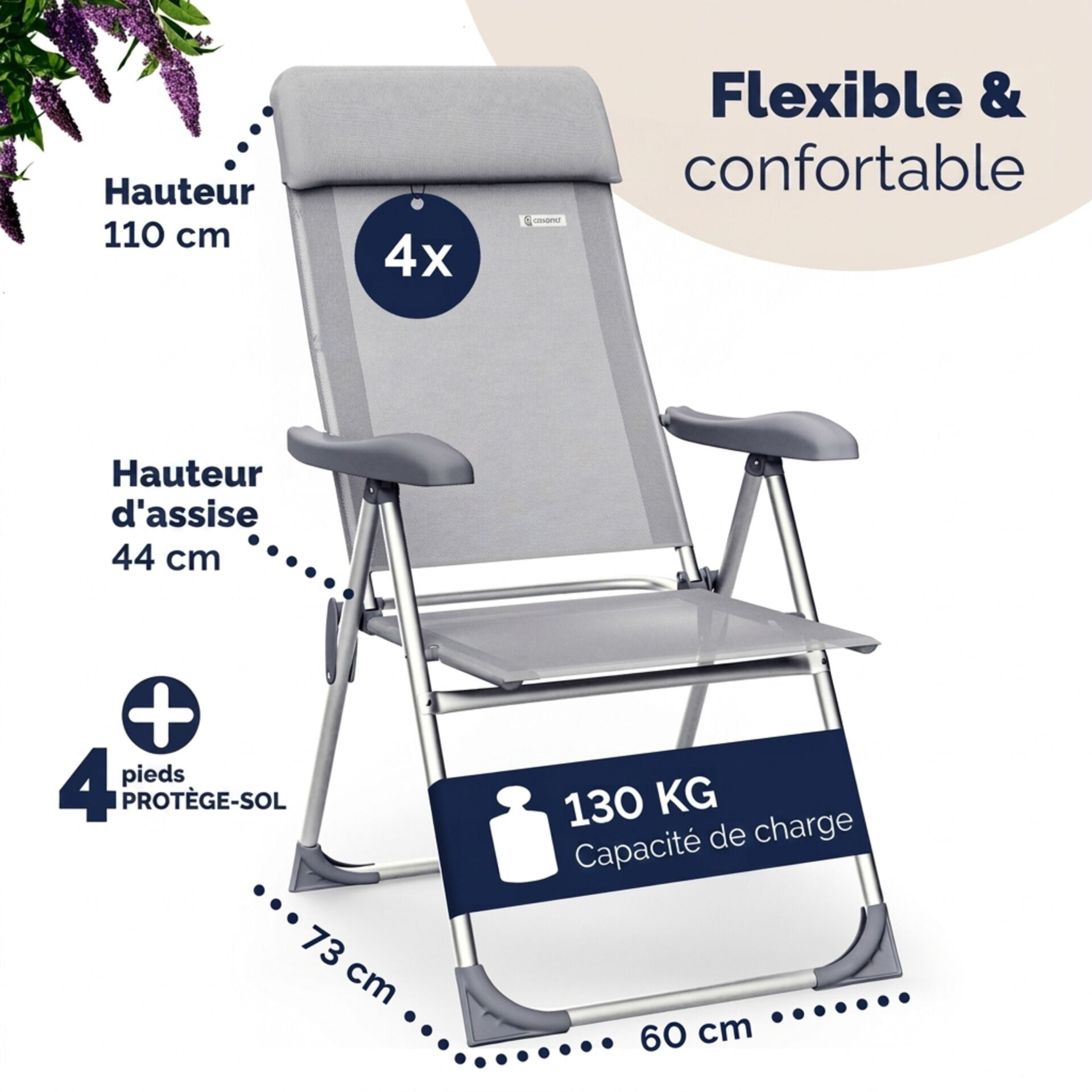 Gartenstuhl 4er-Set Silber Alu