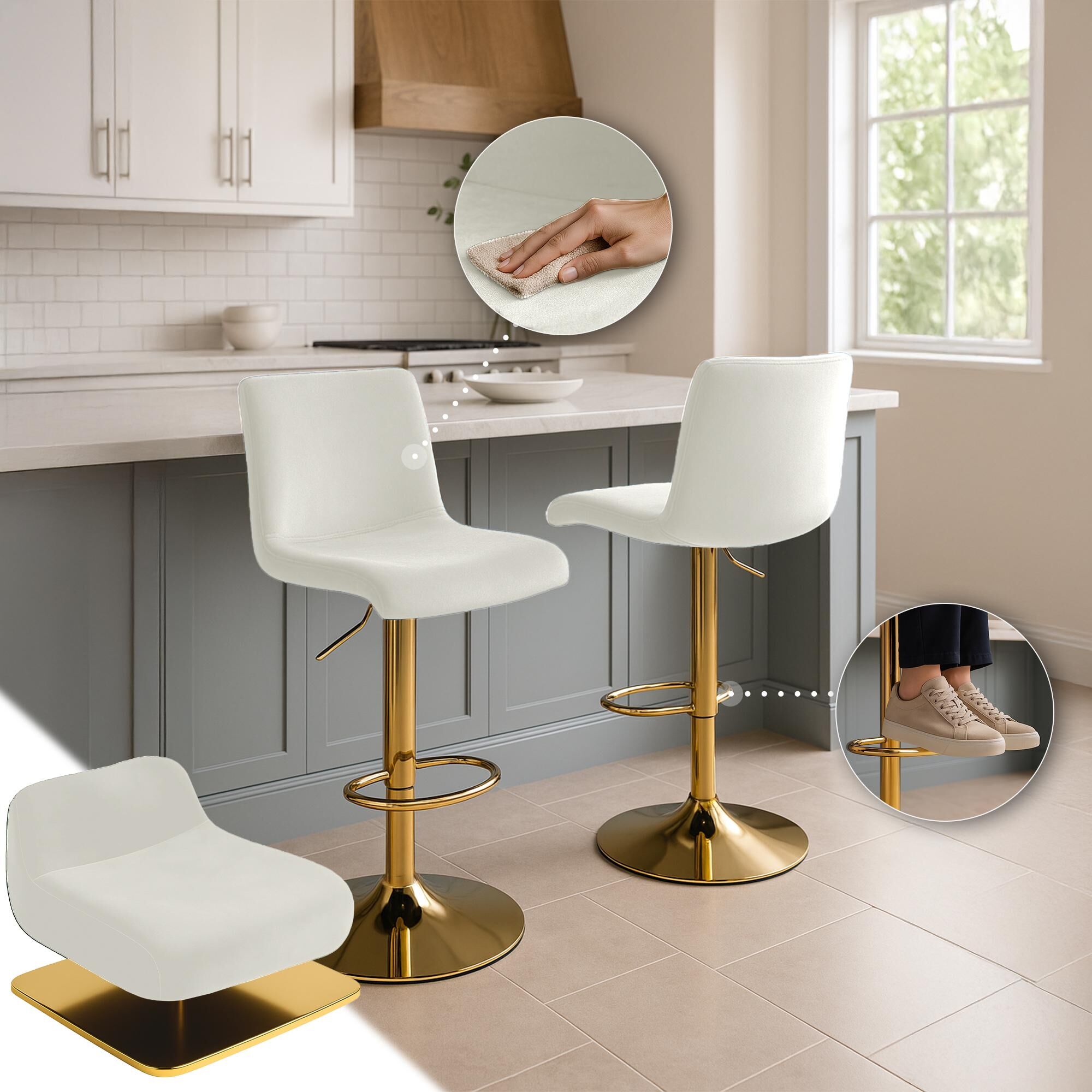 Barhocker Hoover Samt G, creme