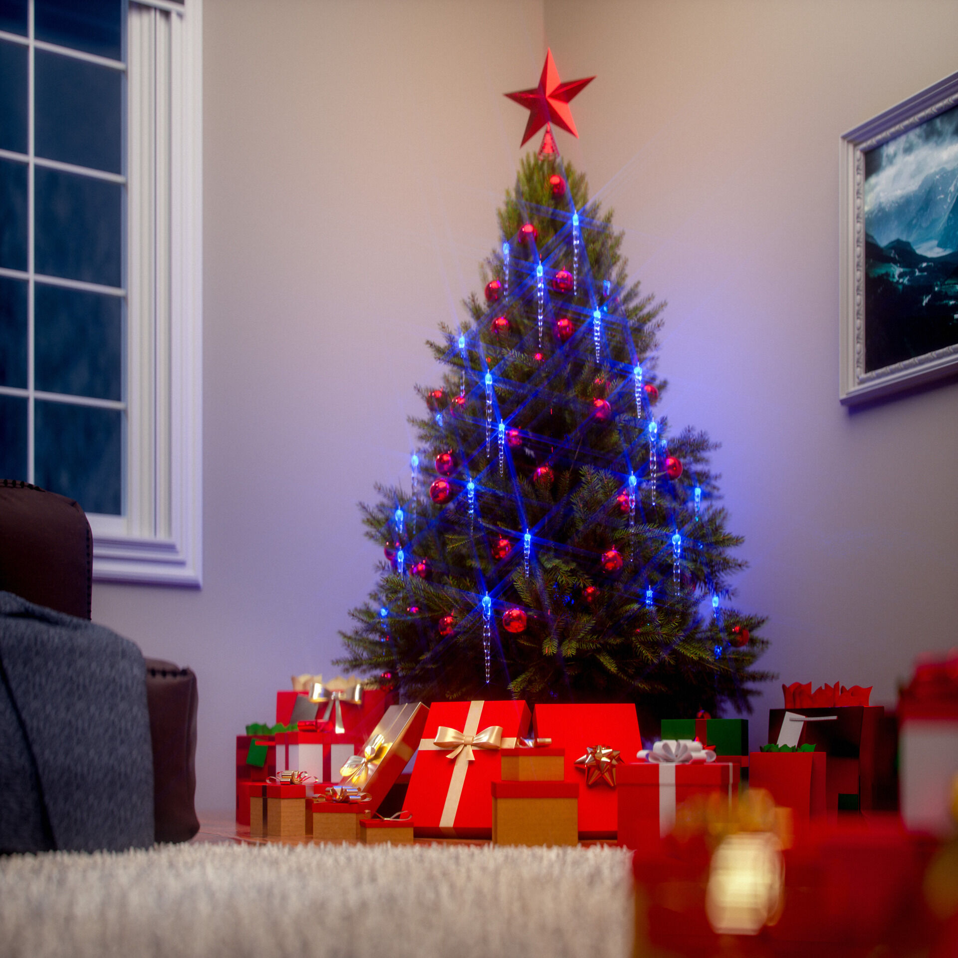 Lichterkette Weihnachten Eiszapfen Blau 13m