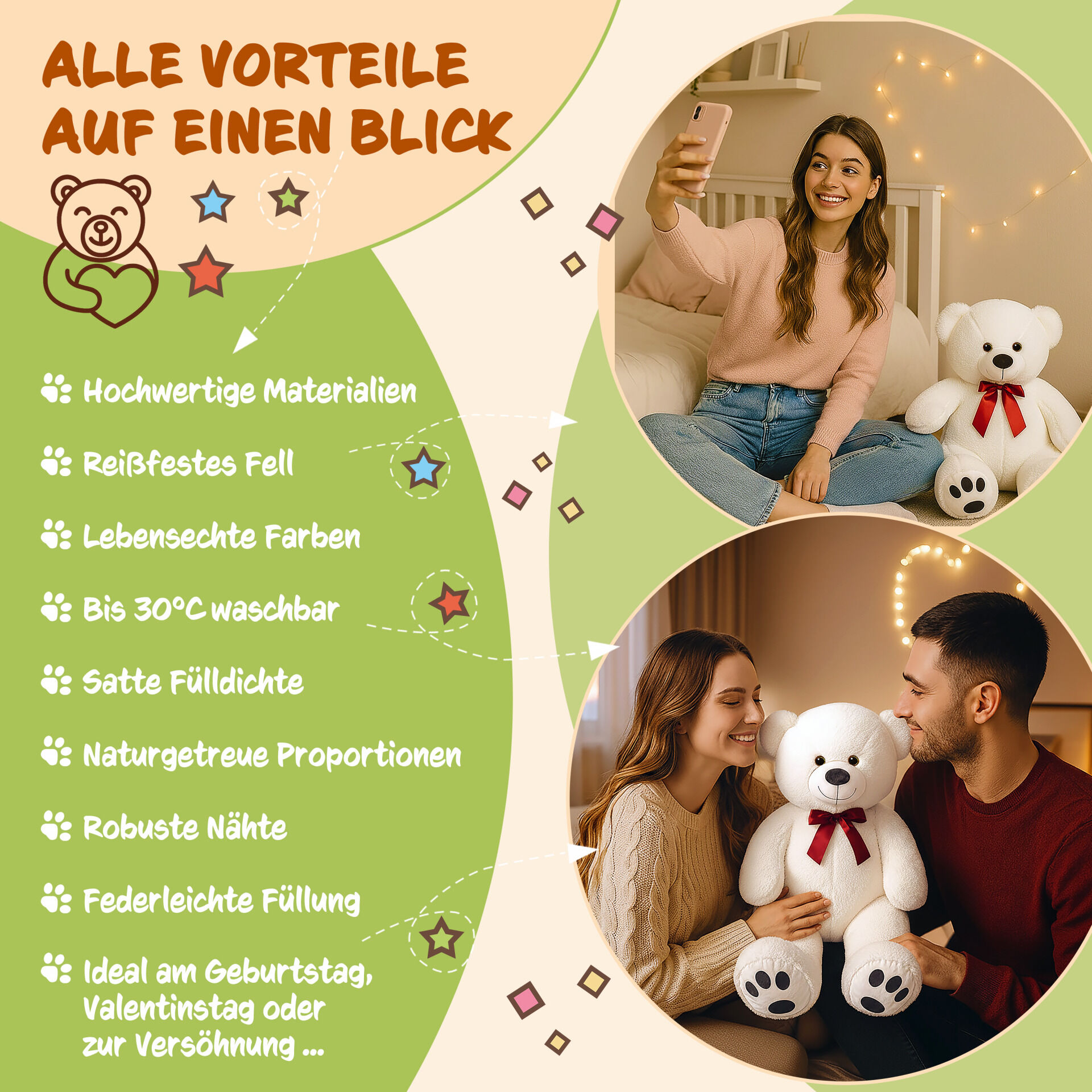 Plüschtier Teddybär L Weiß 50cm